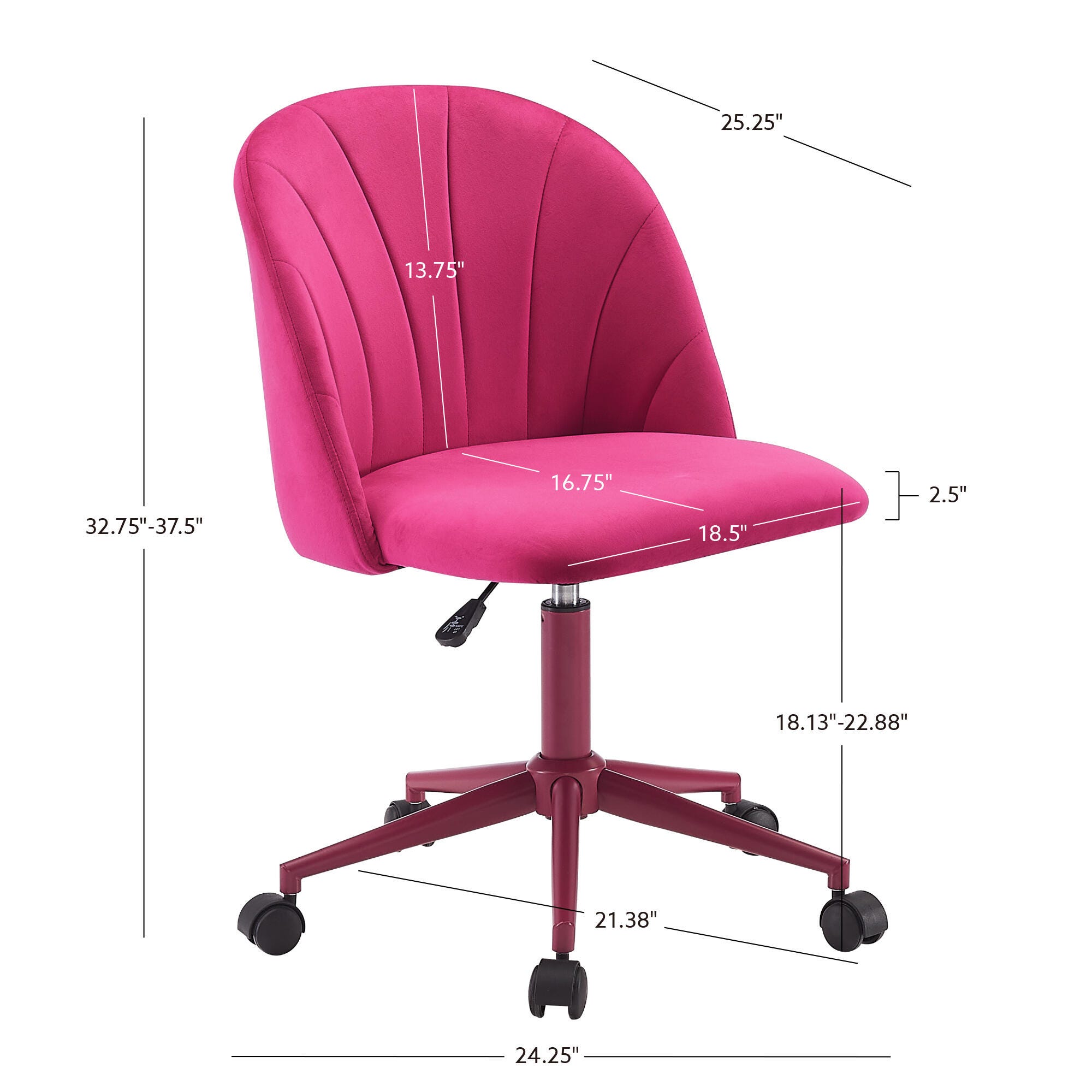 Linon Belle Home Office Desk Chair, Hot Pink, large