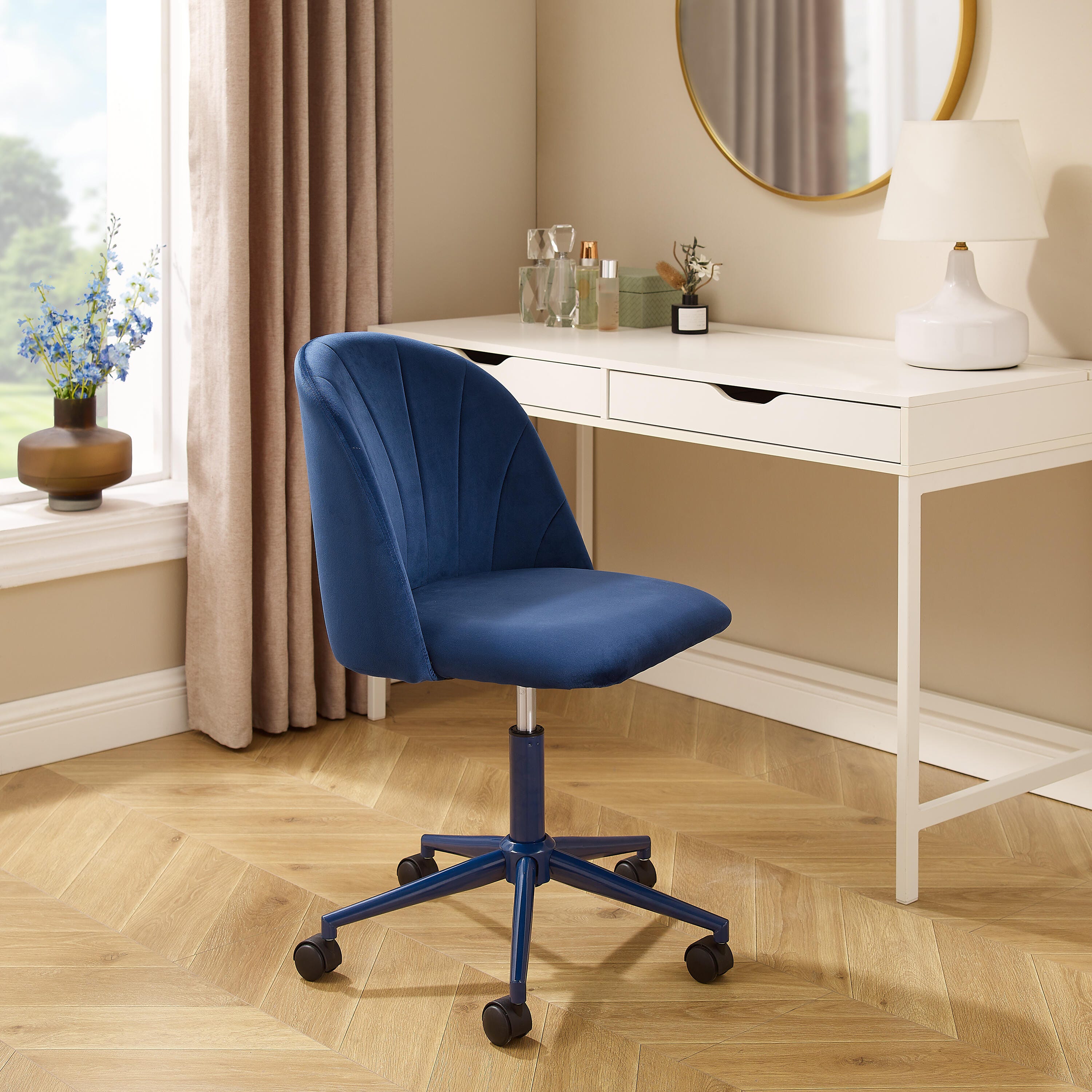 Linon Belle Home Office Desk Chair, Navy Blue, large