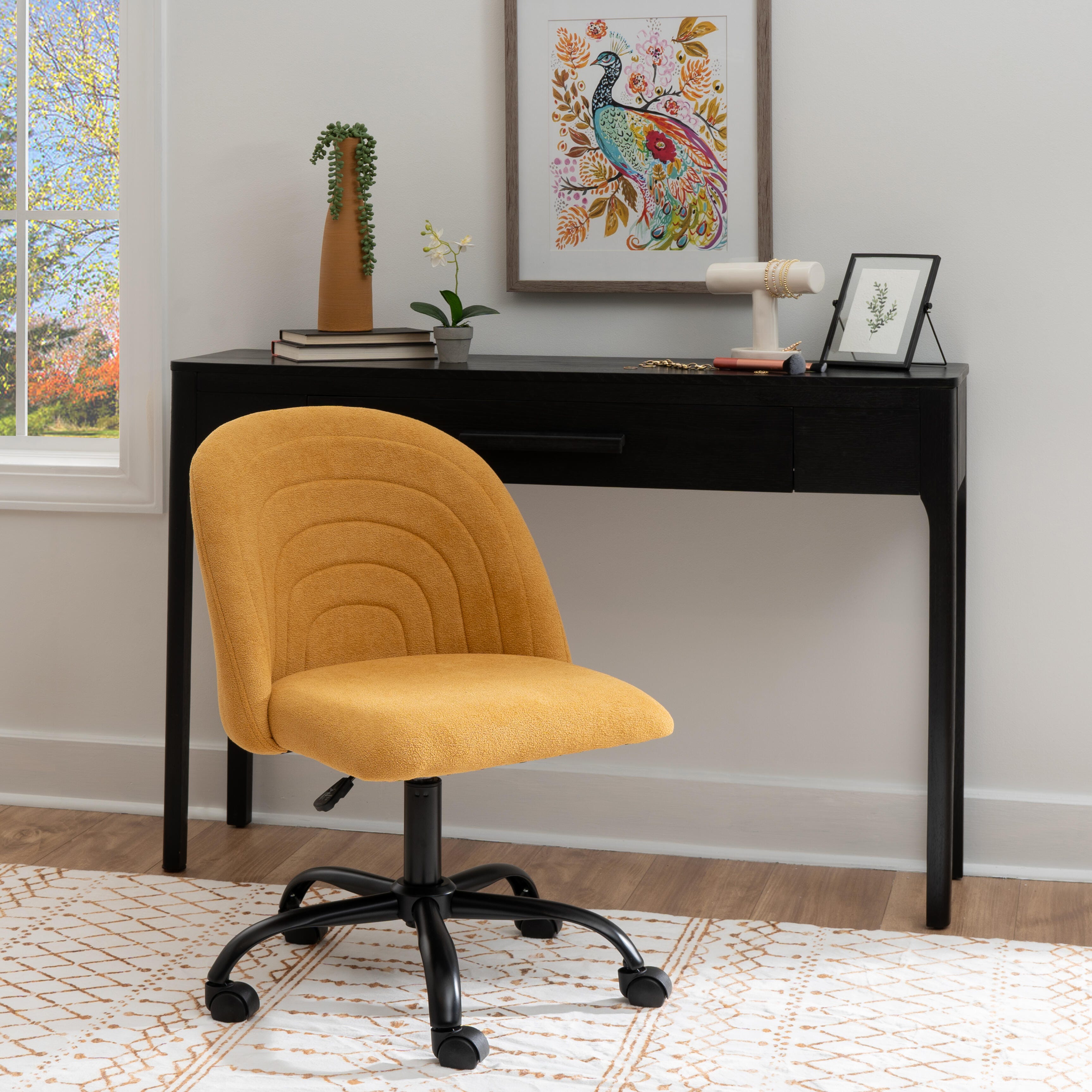 Linon Cate Home Office Desk Chair, Yellow, large