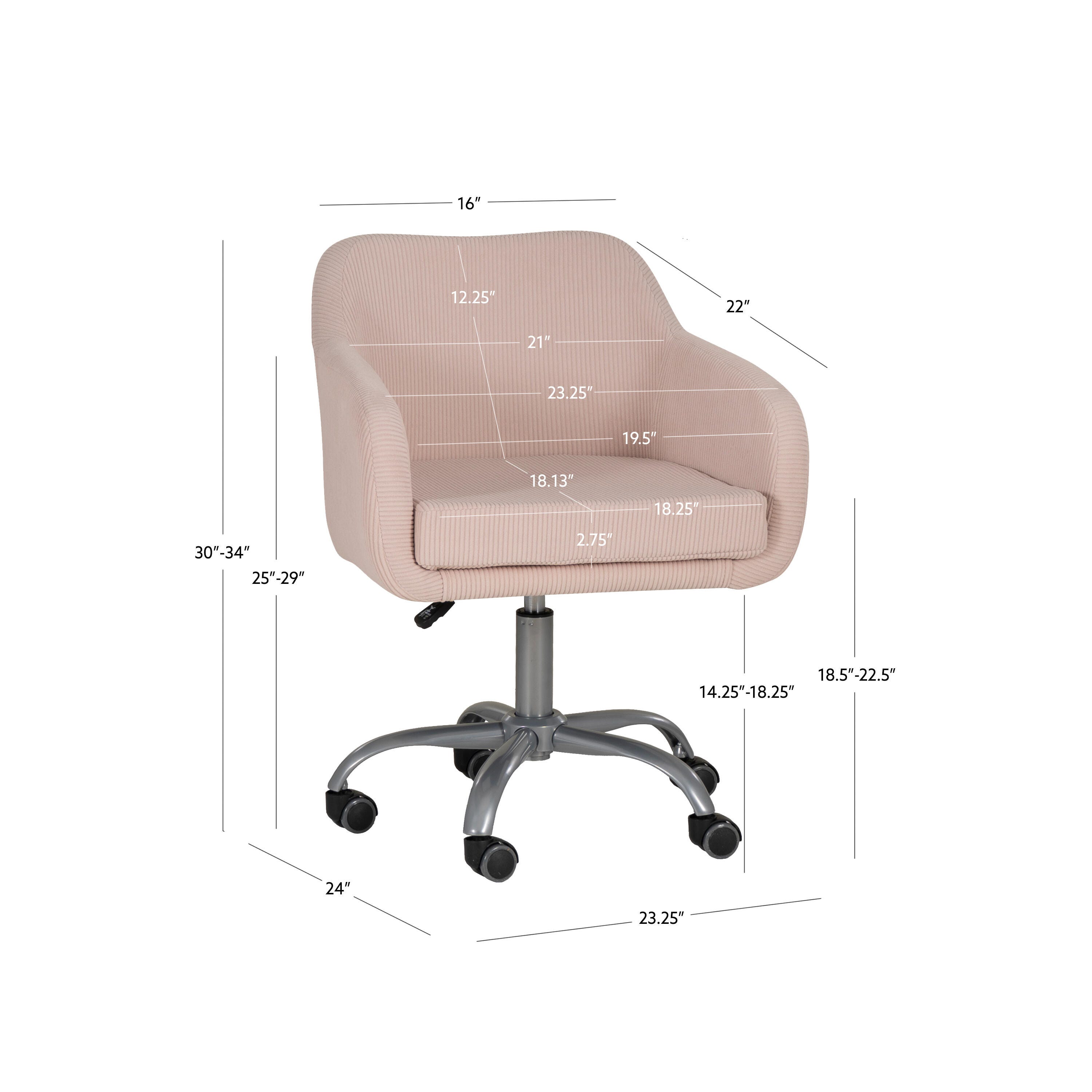 Linon Mason Home Office Desk Chair, Pink, large