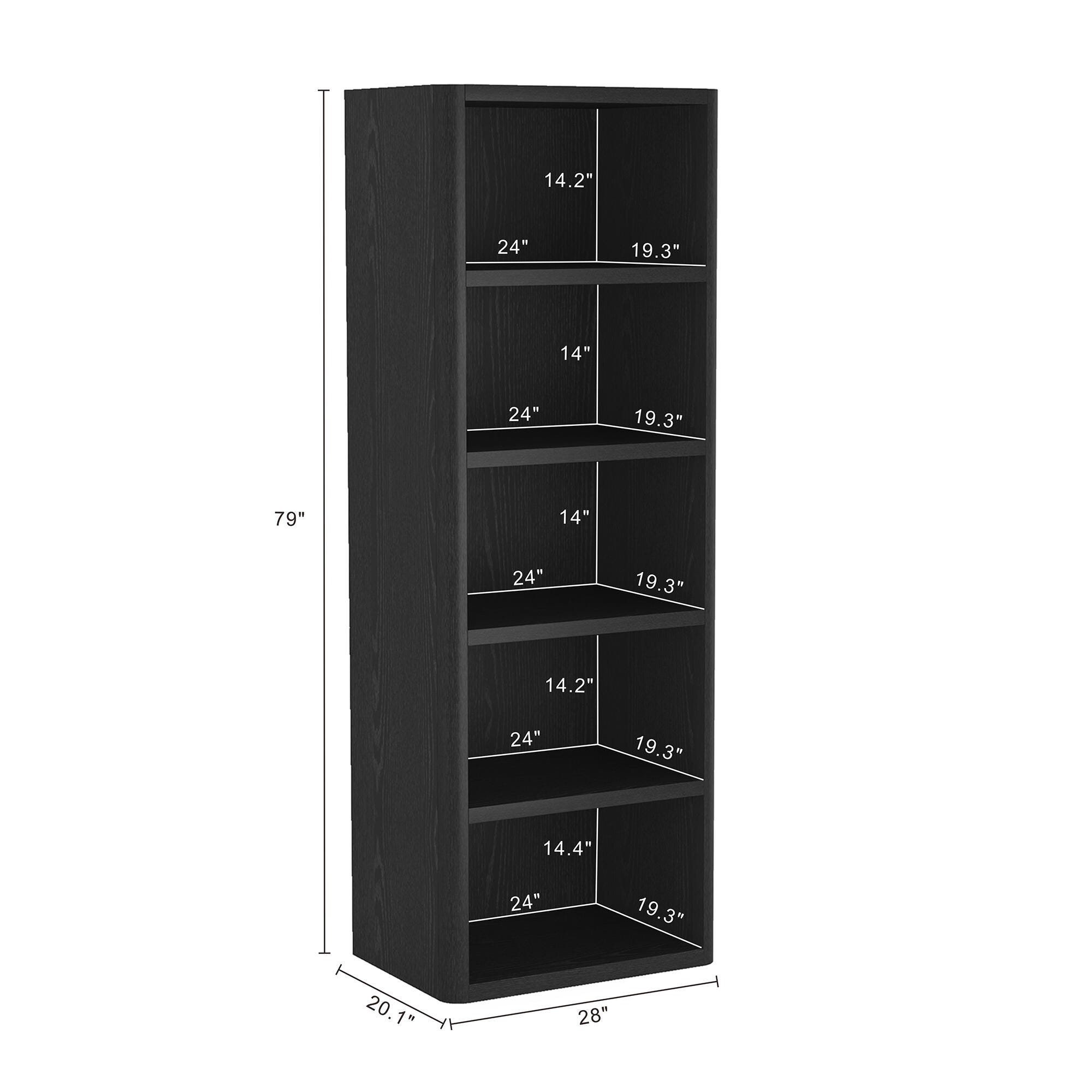 Manhattan Comfort Rivington 79" Open Bookcase, Black, large
