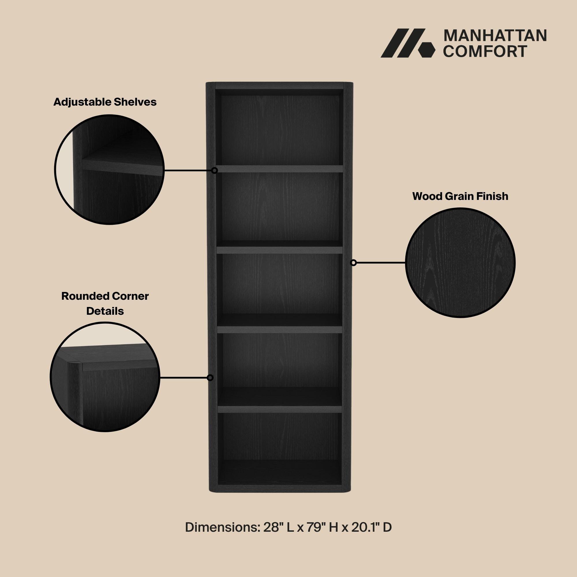 Manhattan Comfort Rivington 79" Open Bookcase, Black, large