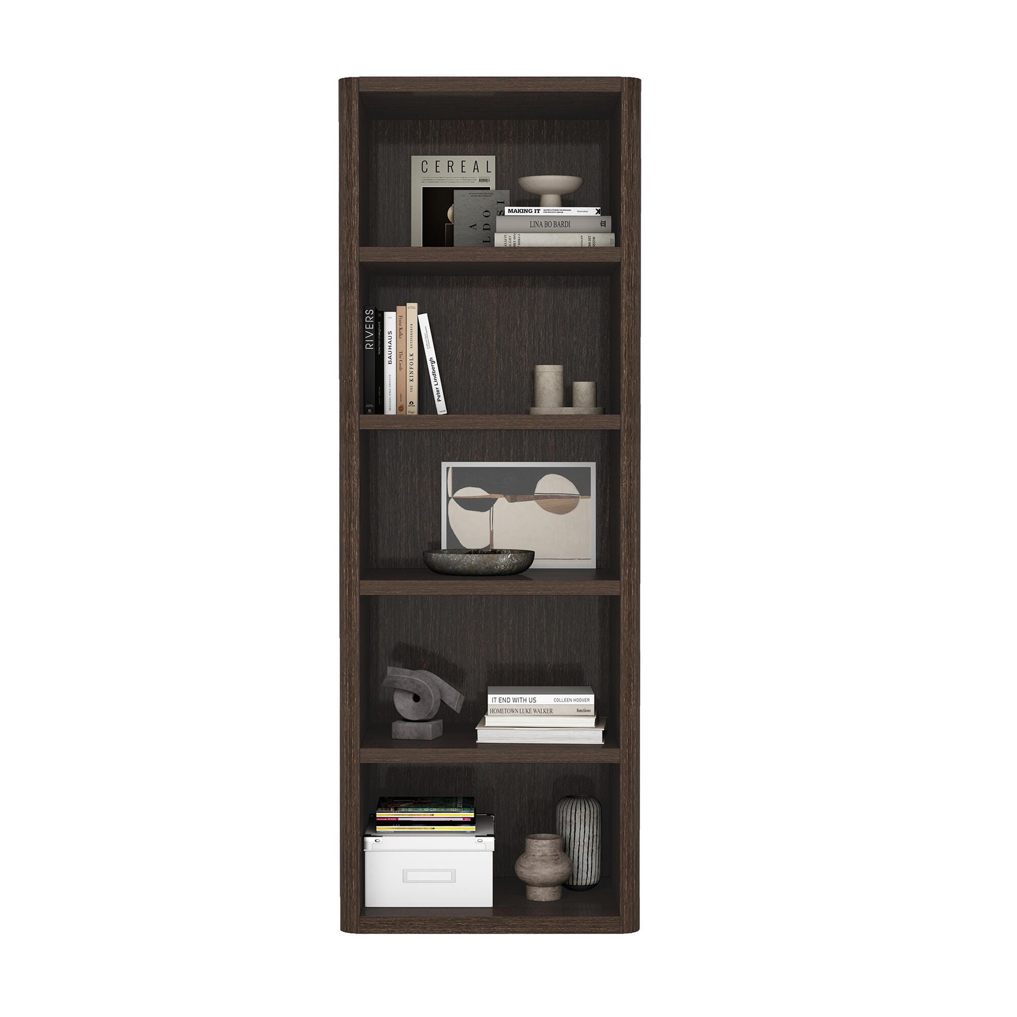 Manhattan Comfort Rivington 79" Open Bookcase, Dark Walnut, large