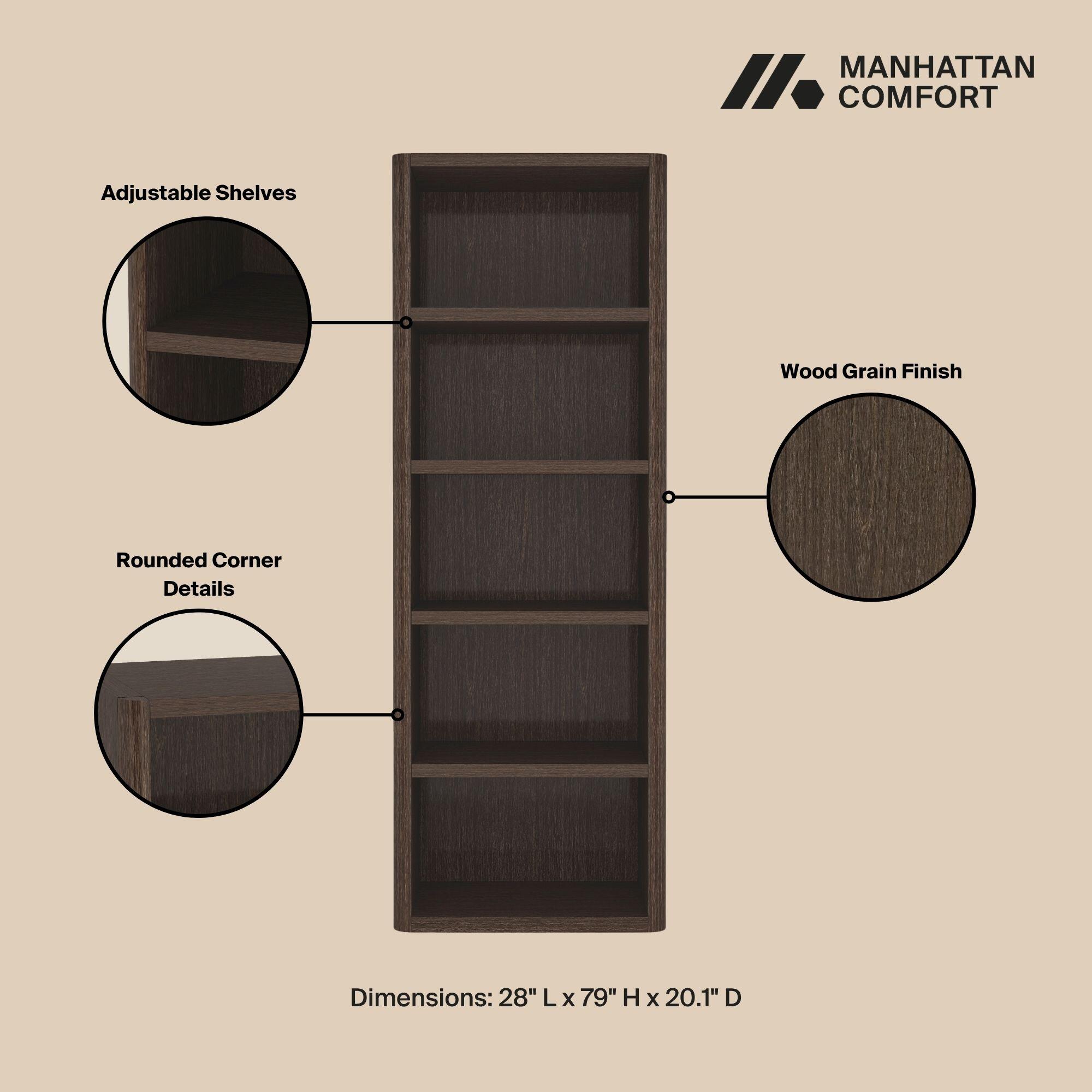 Manhattan Comfort Rivington 79" Open Bookcase, Dark Walnut, large