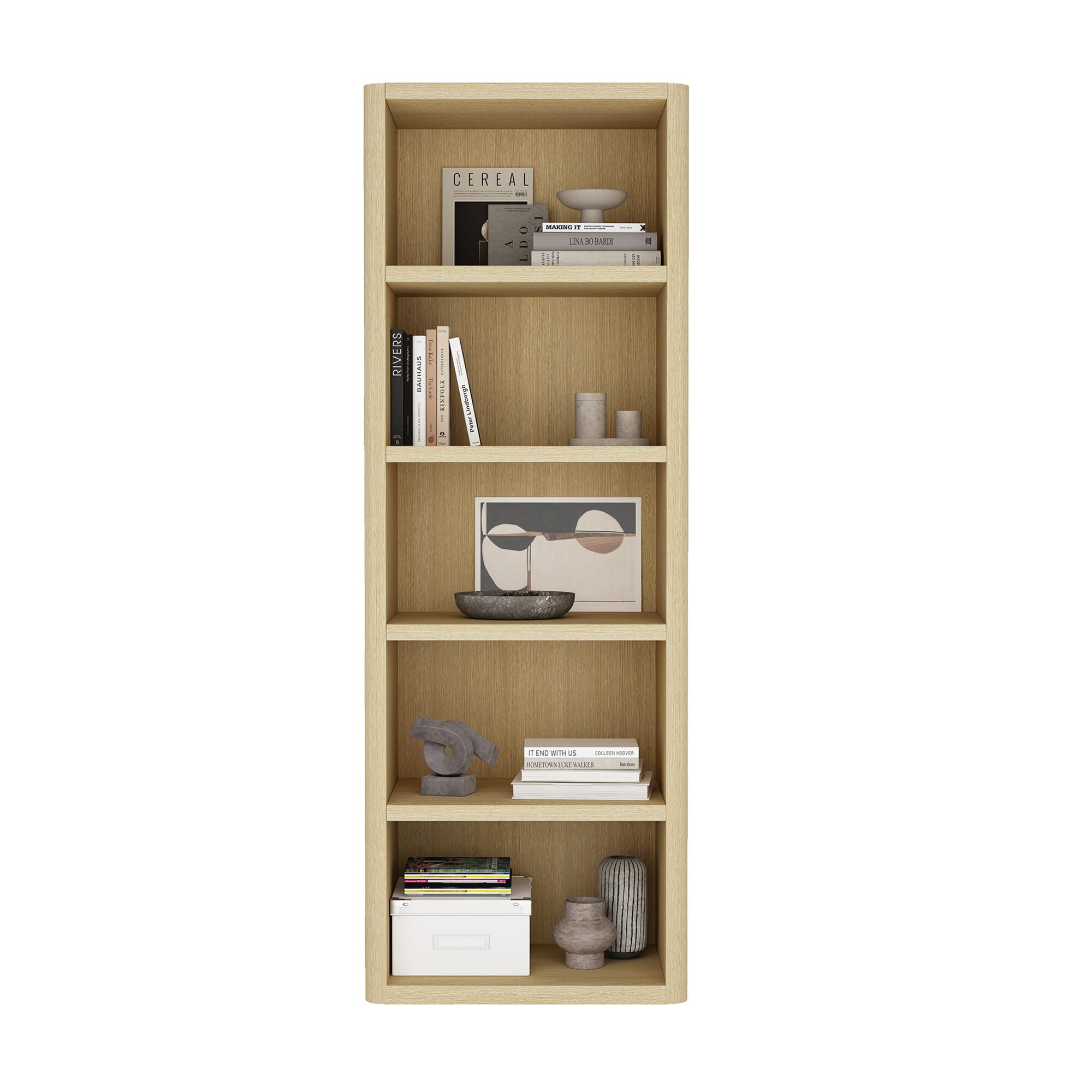 Manhattan Comfort Rivington 79" Open Bookcase, Natural Oak, large