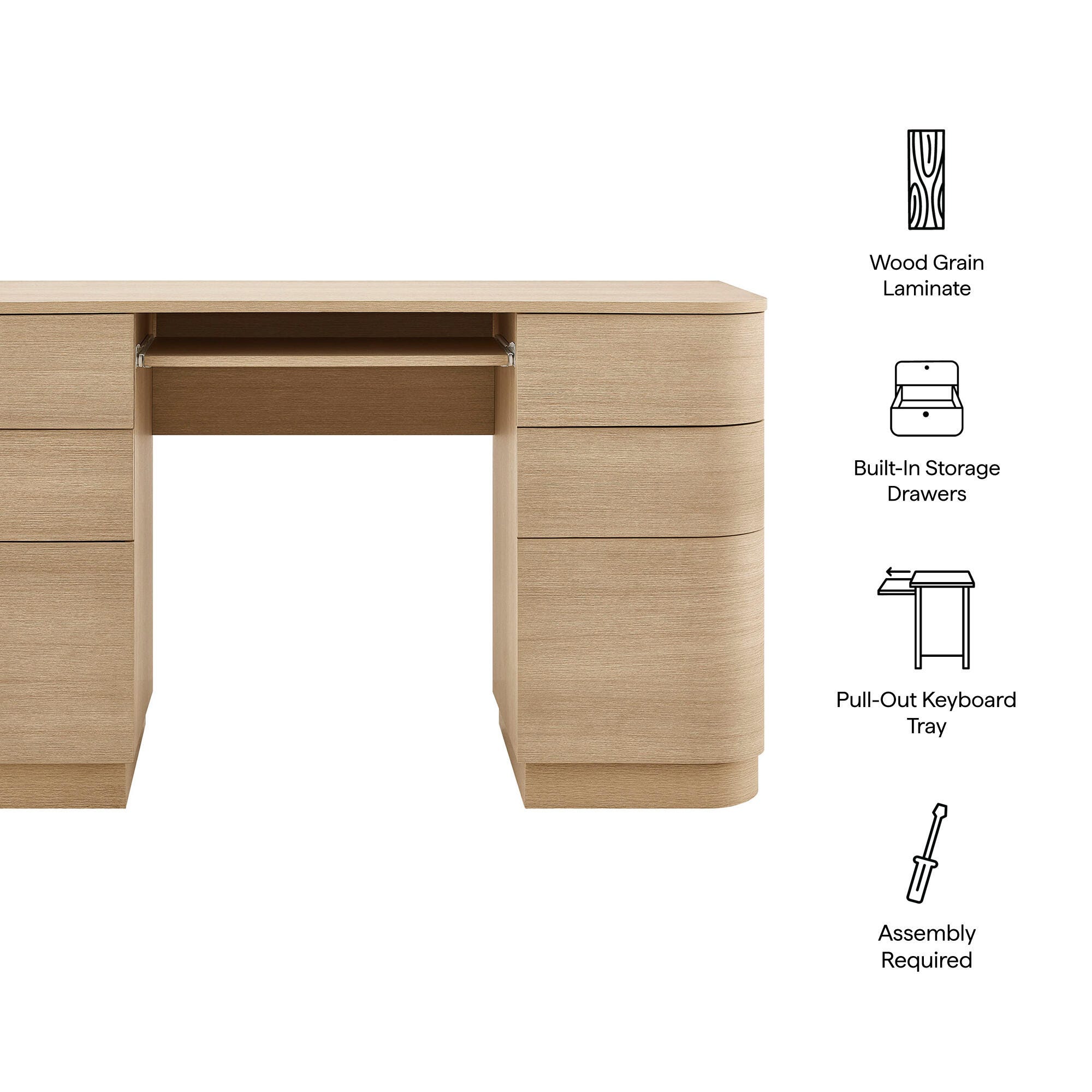 Modway Mirae 55" Home Office Desk, Brushed Light Oak, large