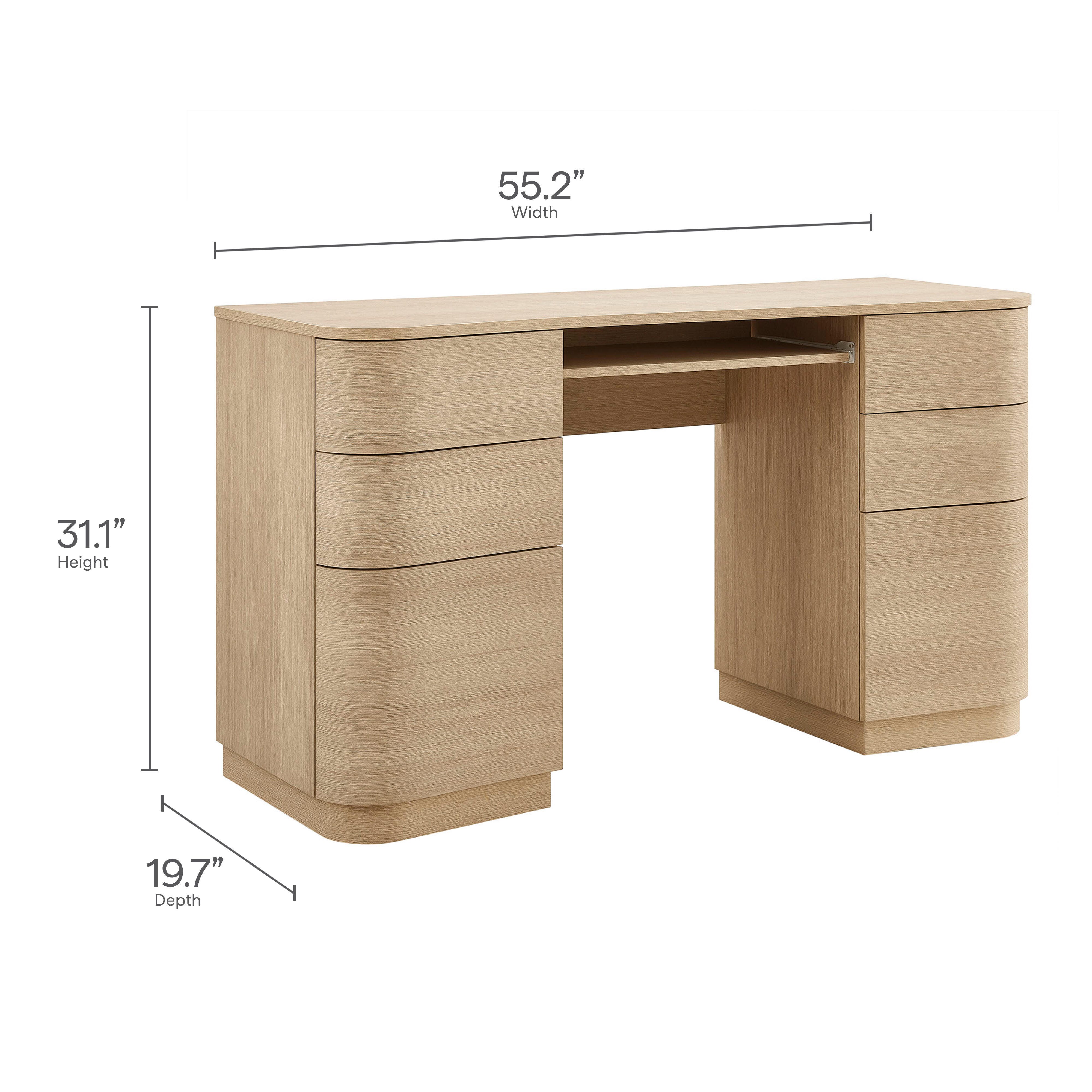 Modway Mirae 55" Home Office Desk, Brushed Light Oak, large