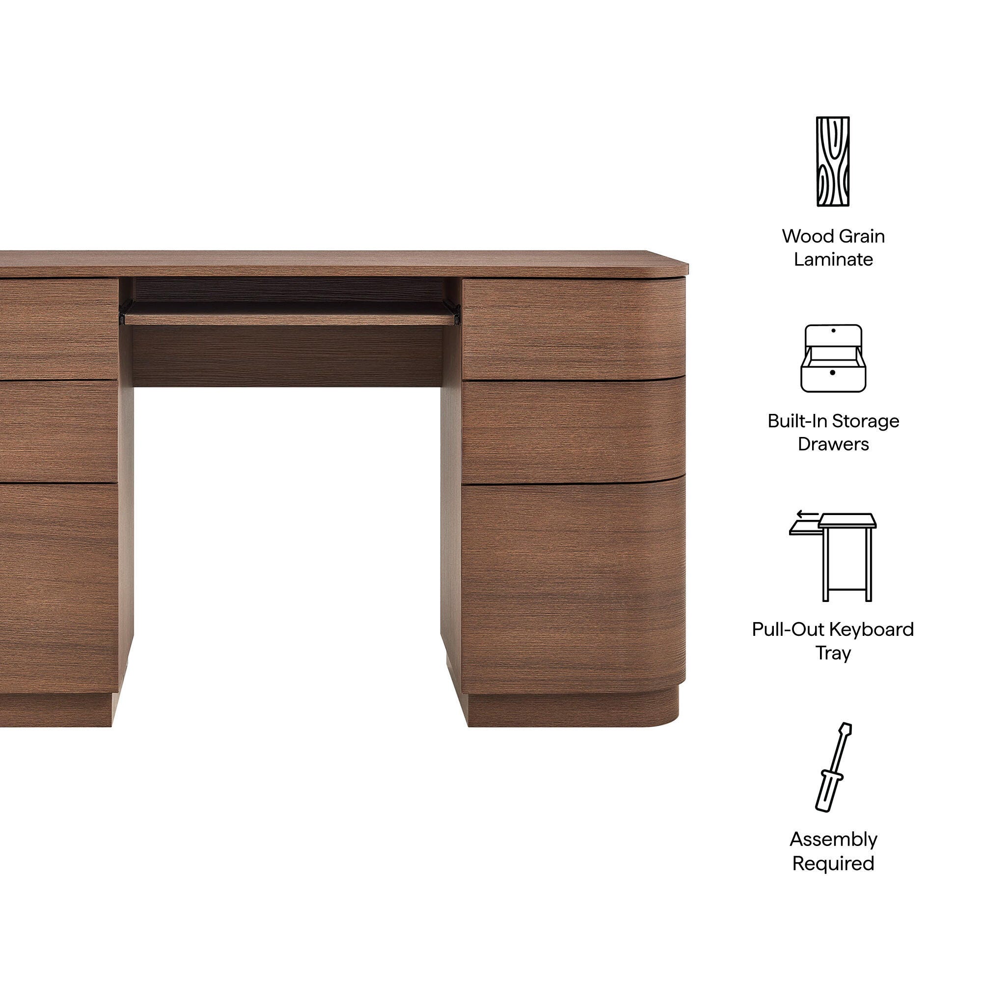 Modway Mirae 55" Home Office Desk, Brushed Brown Oak, large