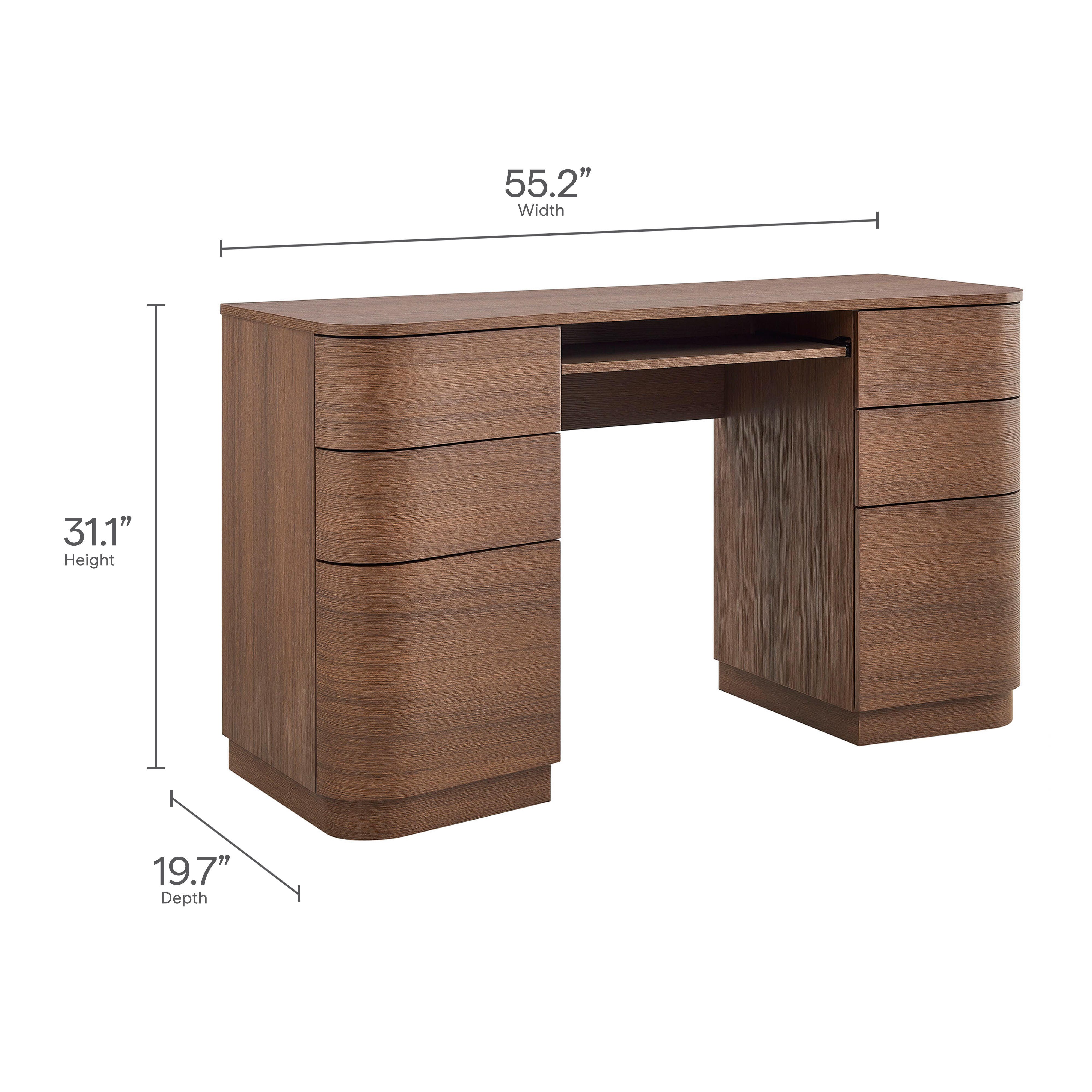 Modway Mirae 55" Home Office Desk, Brushed Brown Oak, large