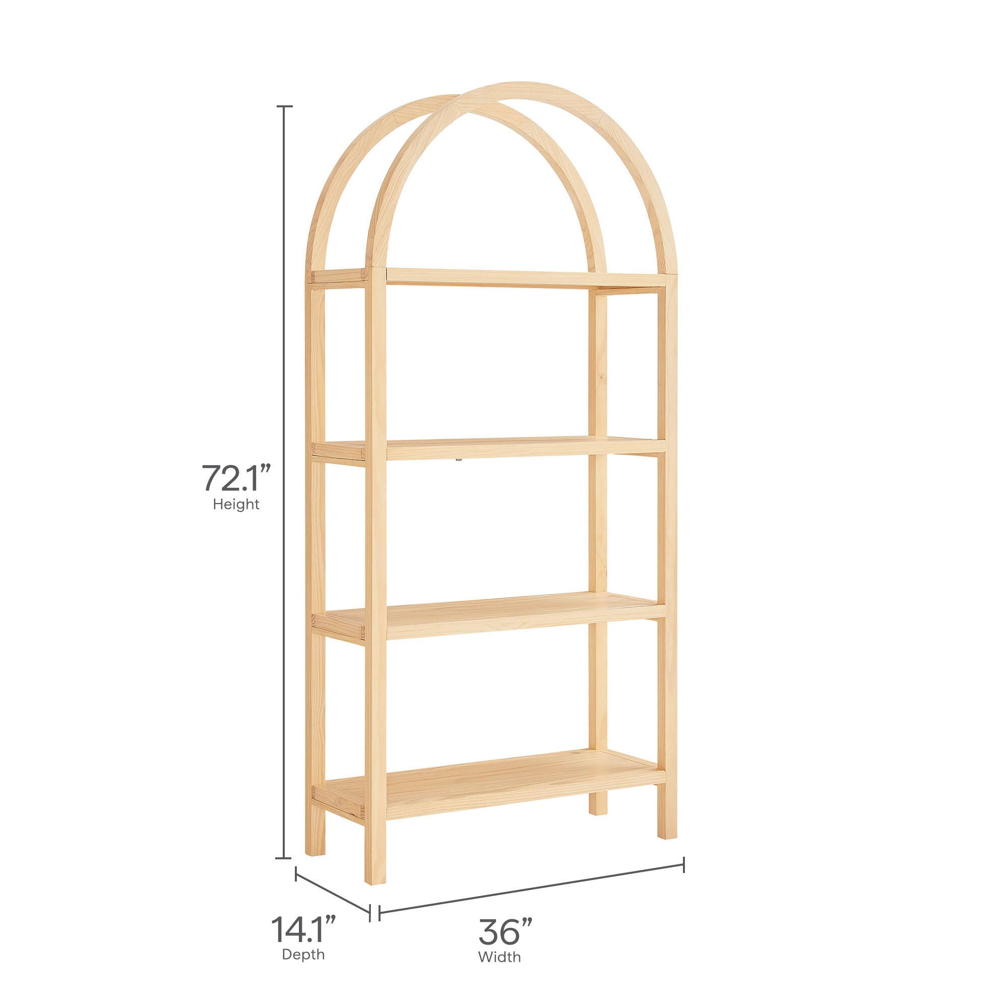 Modway Vexley 72" Arched Bookshelf, Natural, large