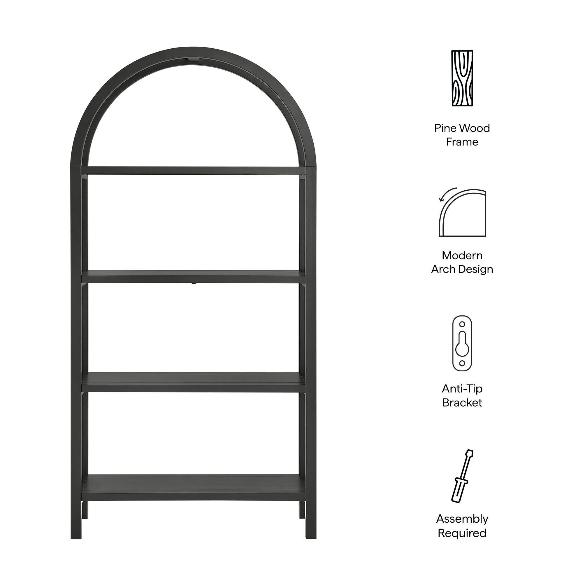 Modway Vexley 72" Arched Bookshelf, Black, large