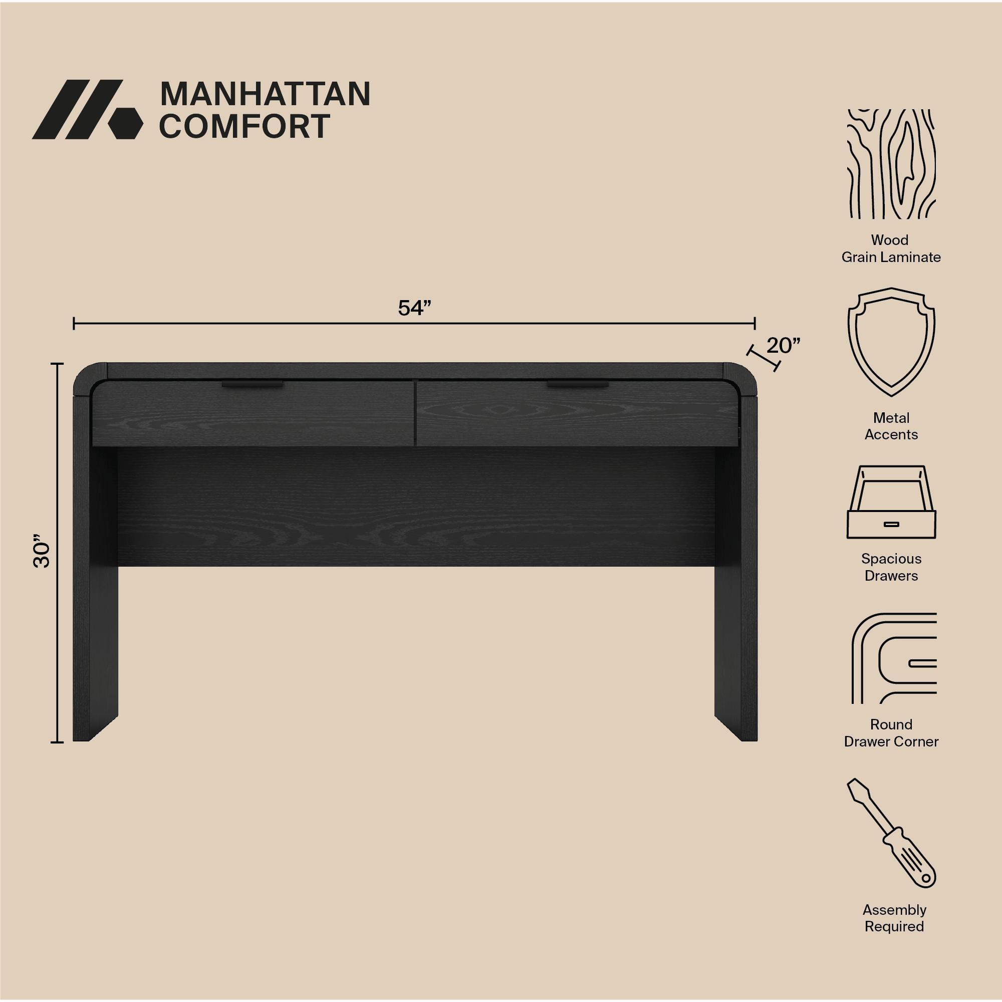 Manhattan Comfort Grace 54" Home Office Desk, Black, large