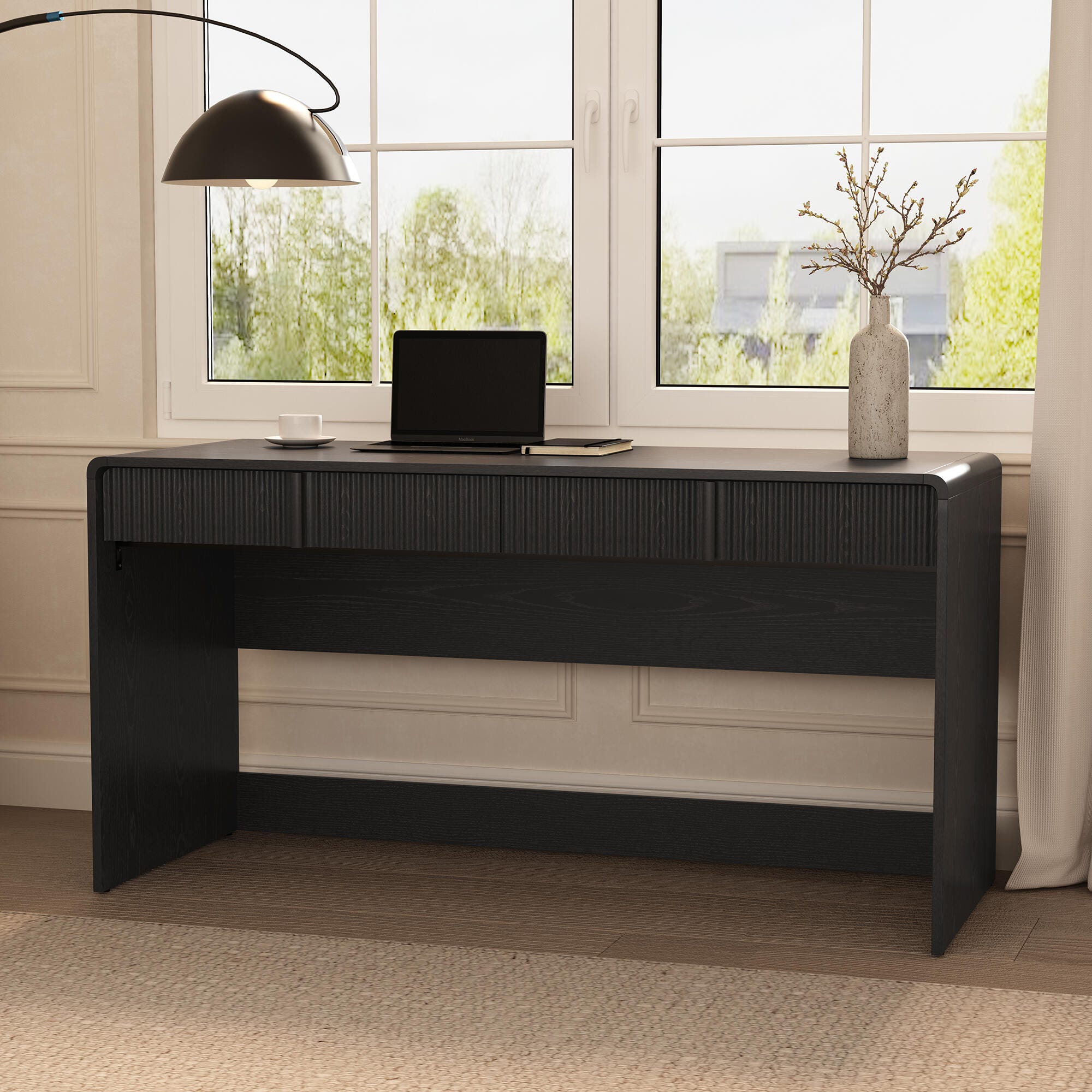 Manhattan Comfort Novara 60" Home Office Desk, Black, rollover