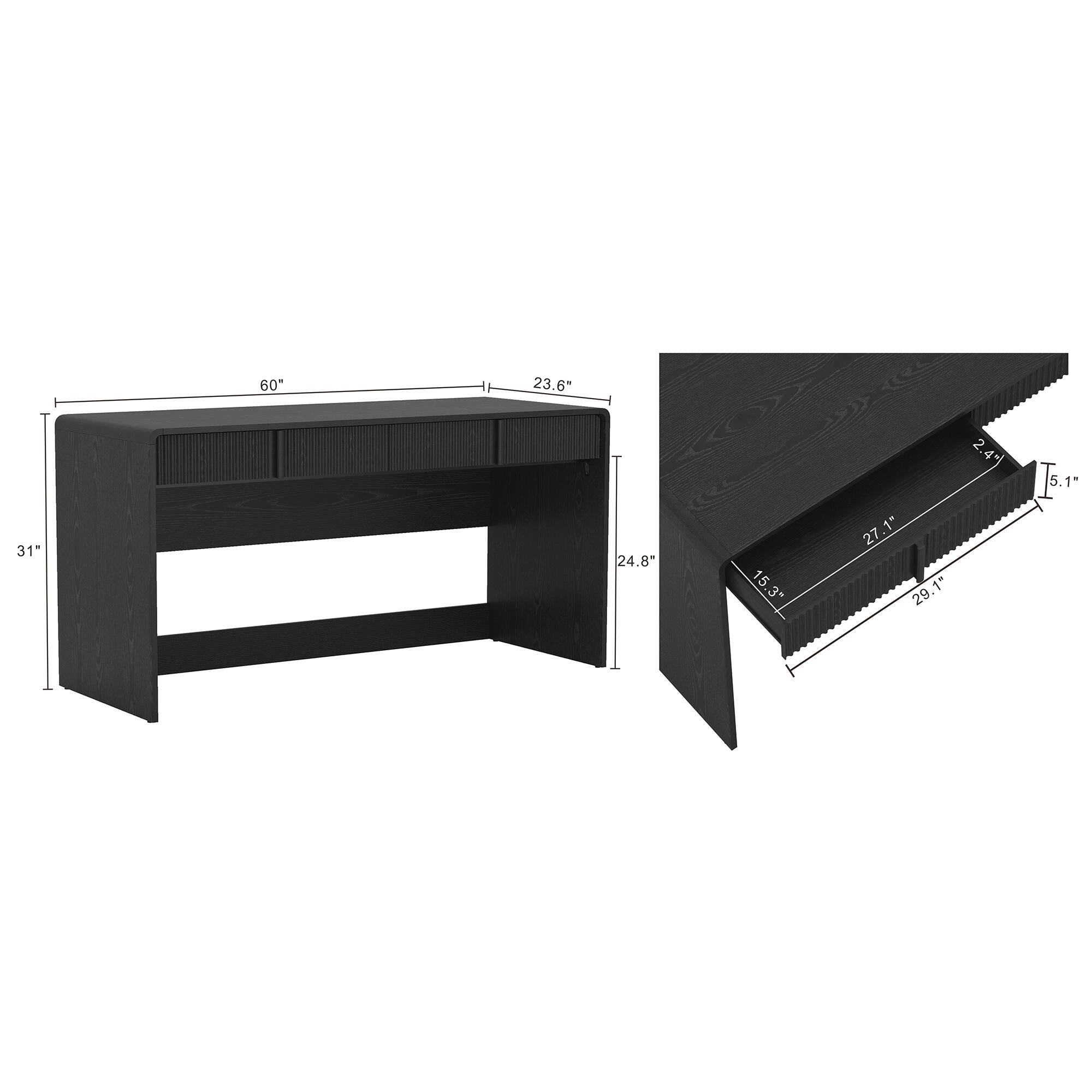 Manhattan Comfort Novara 60" Home Office Desk, Black, large