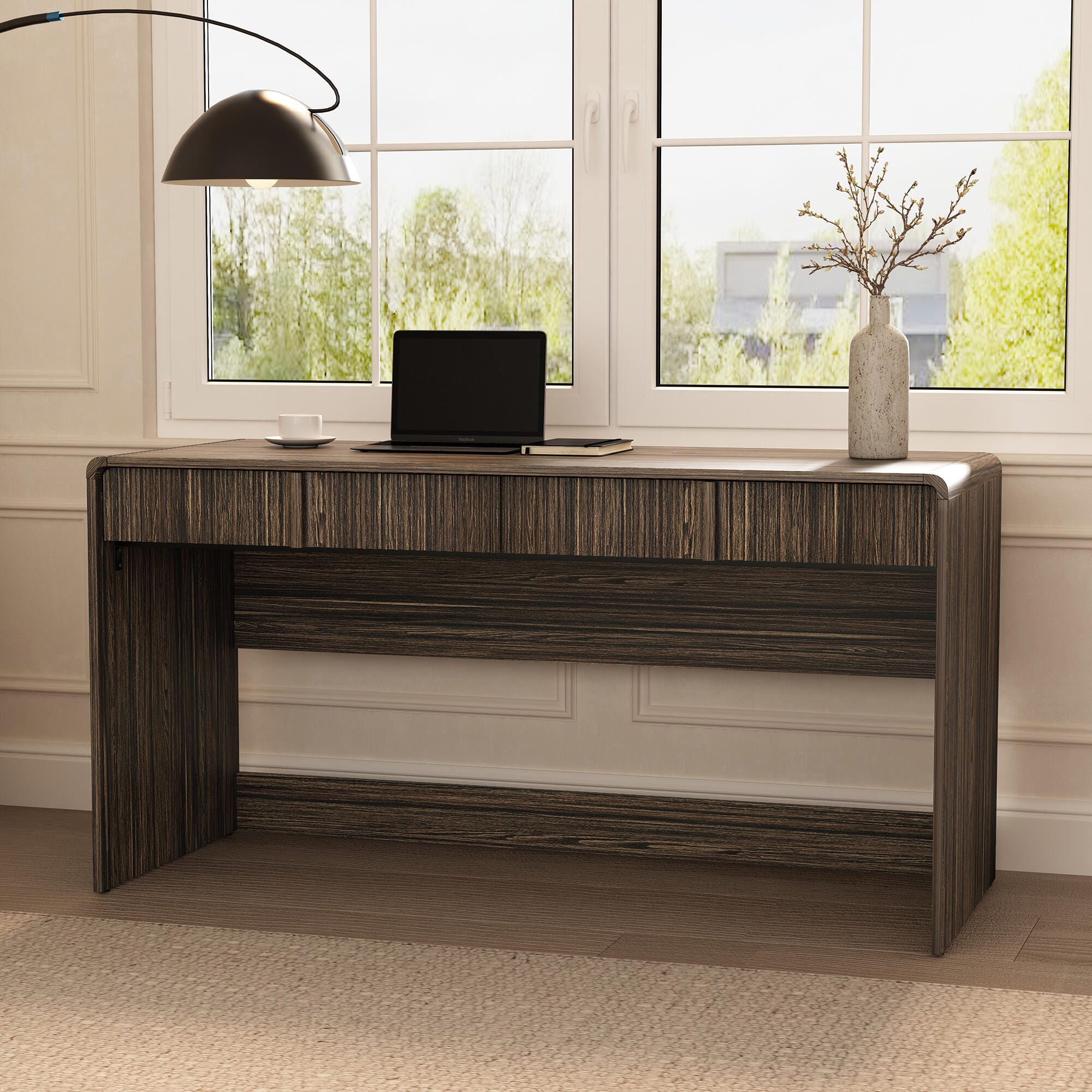 Manhattan Comfort Novara 60" Home Office Desk, Jacobean Walnut, rollover