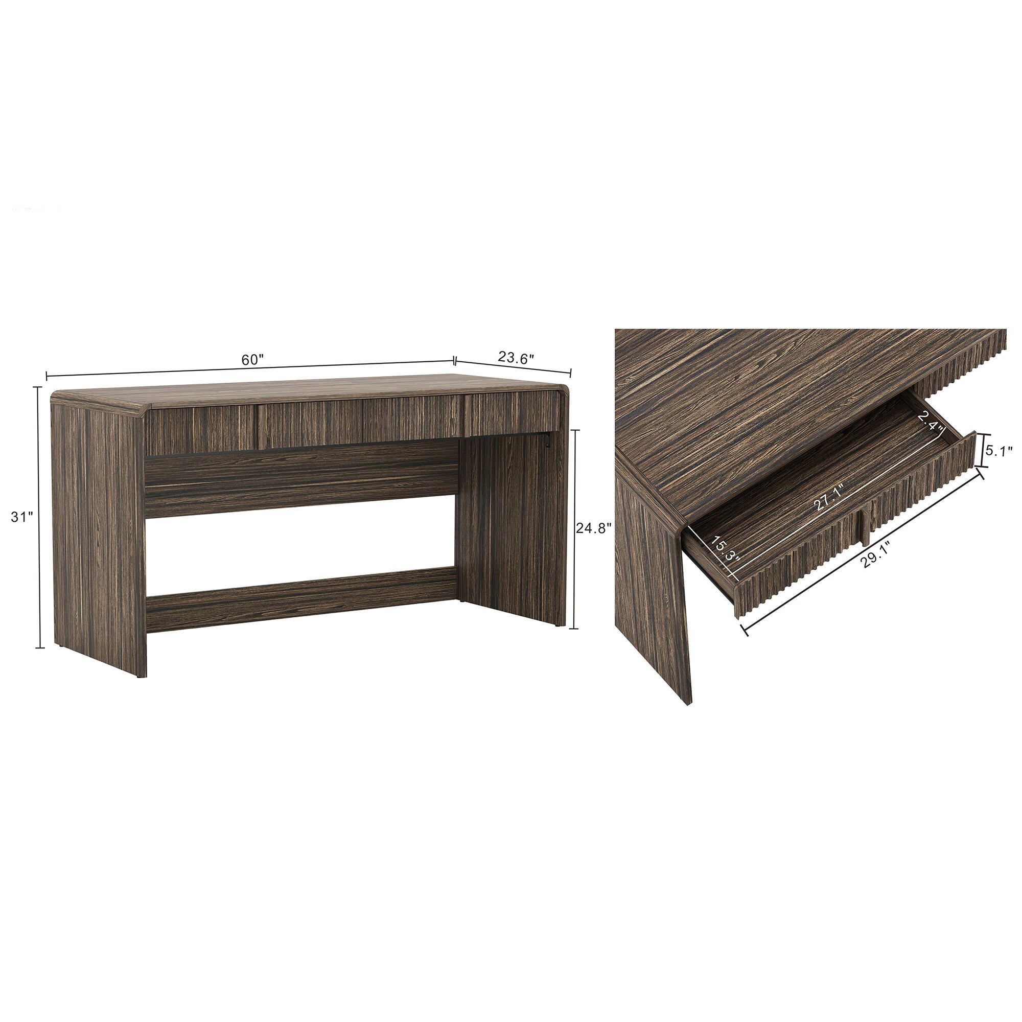 Manhattan Comfort Novara 60" Home Office Desk, Jacobean Walnut, large