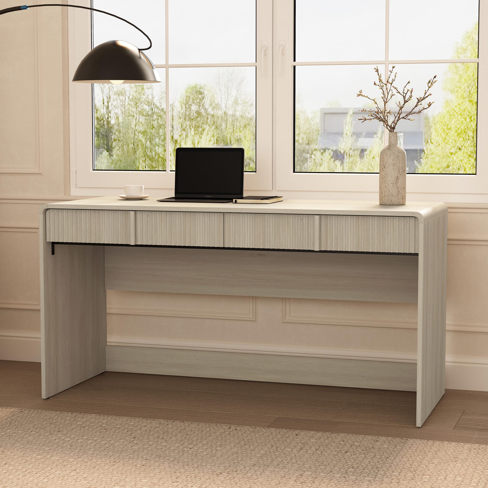 Manhattan Comfort Novara 60" Home Office Desk, Whitewashed Oak, rollover