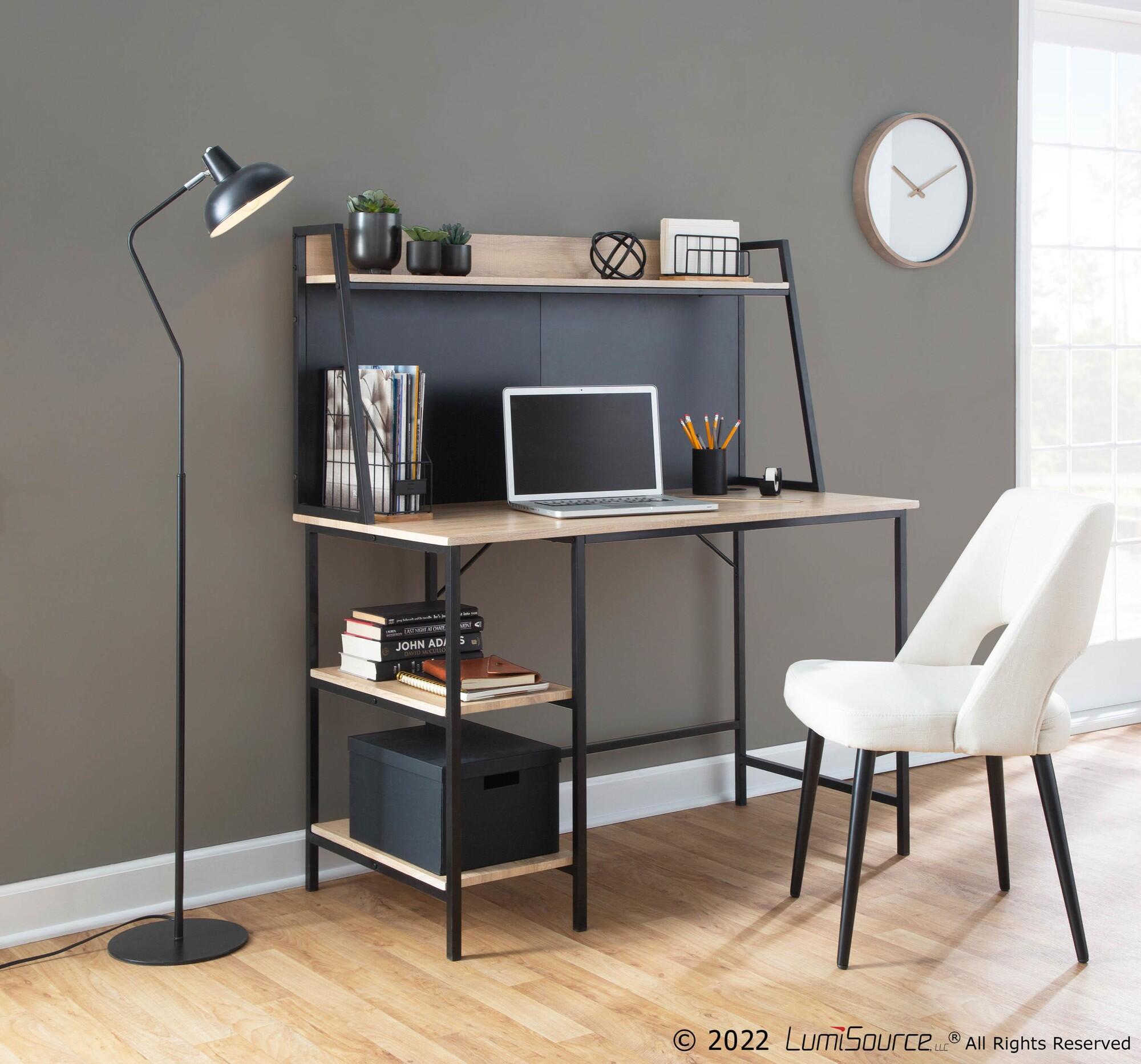 LumiSource Geo 47" Home Office Desk, Natural/Black, large