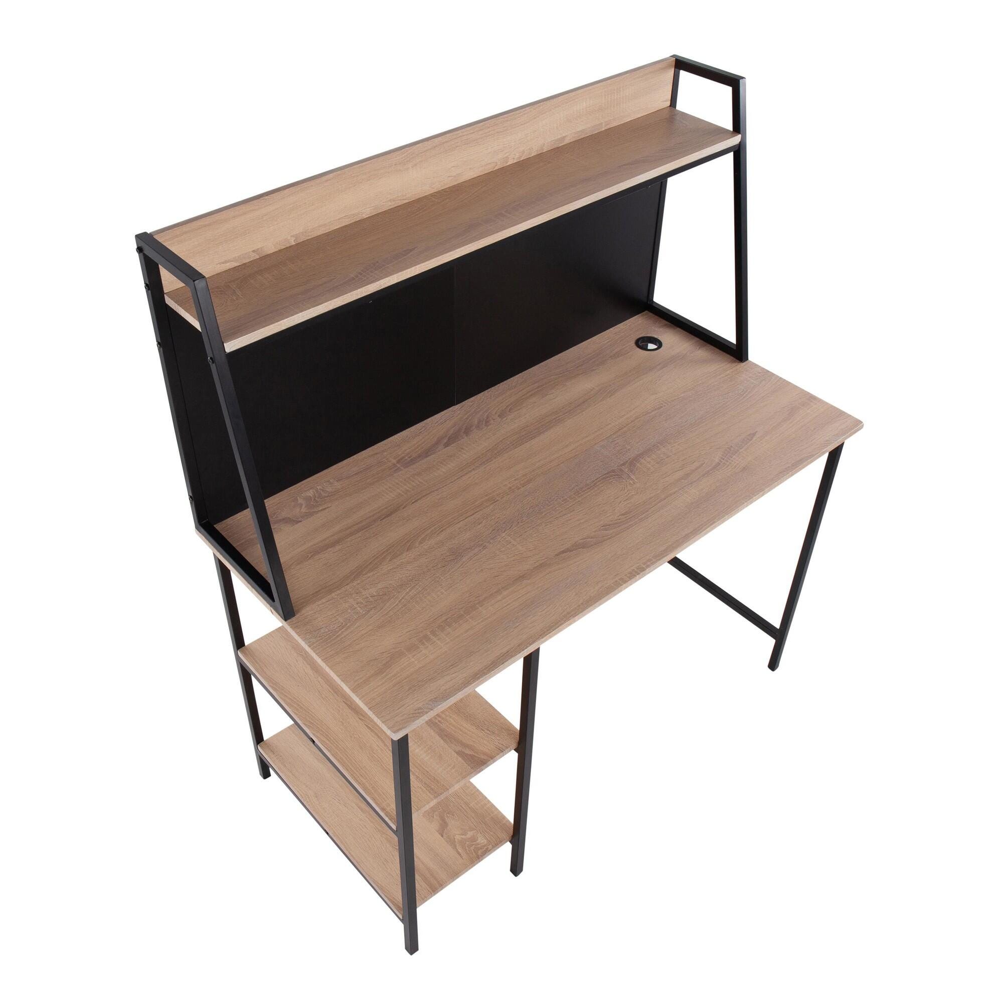 LumiSource Geo 47" Home Office Desk, Natural/Black, large