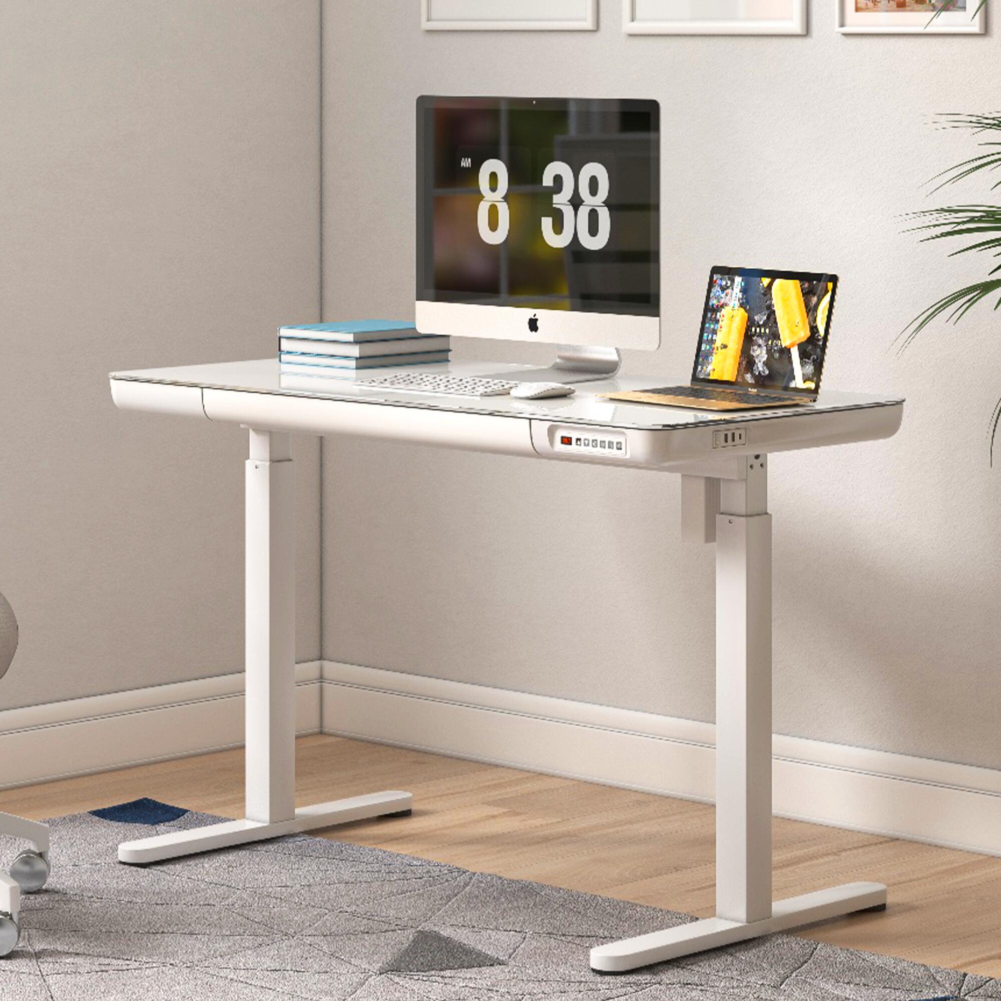 KOWO 47" Sleek Adjustable Standing Desk, White, large
