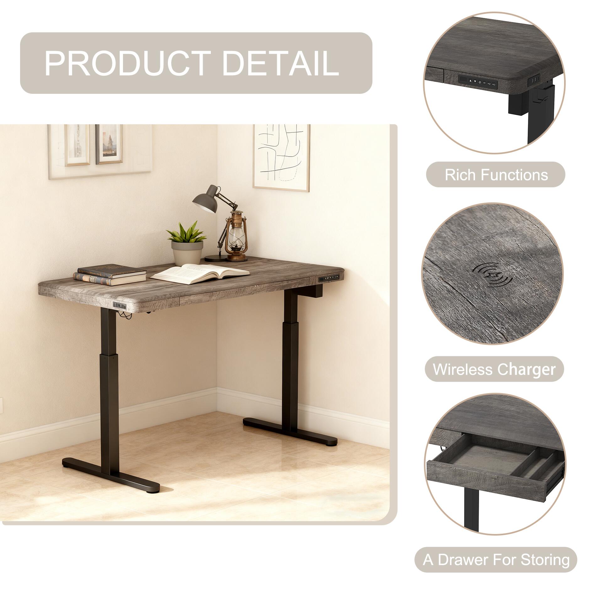 KOWO 48" Electric Adjustable Standing Desk, Charcoal Gray/Black, large