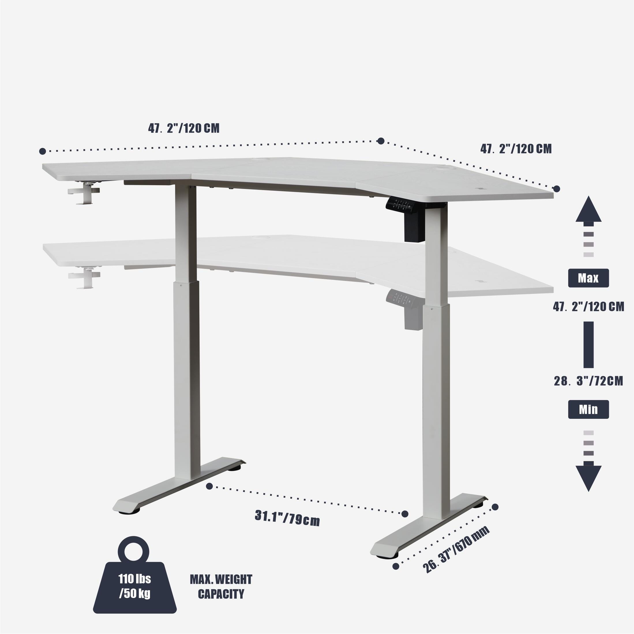 KOWO 67" L-Shaped Adjustable Standing Desk, White, large