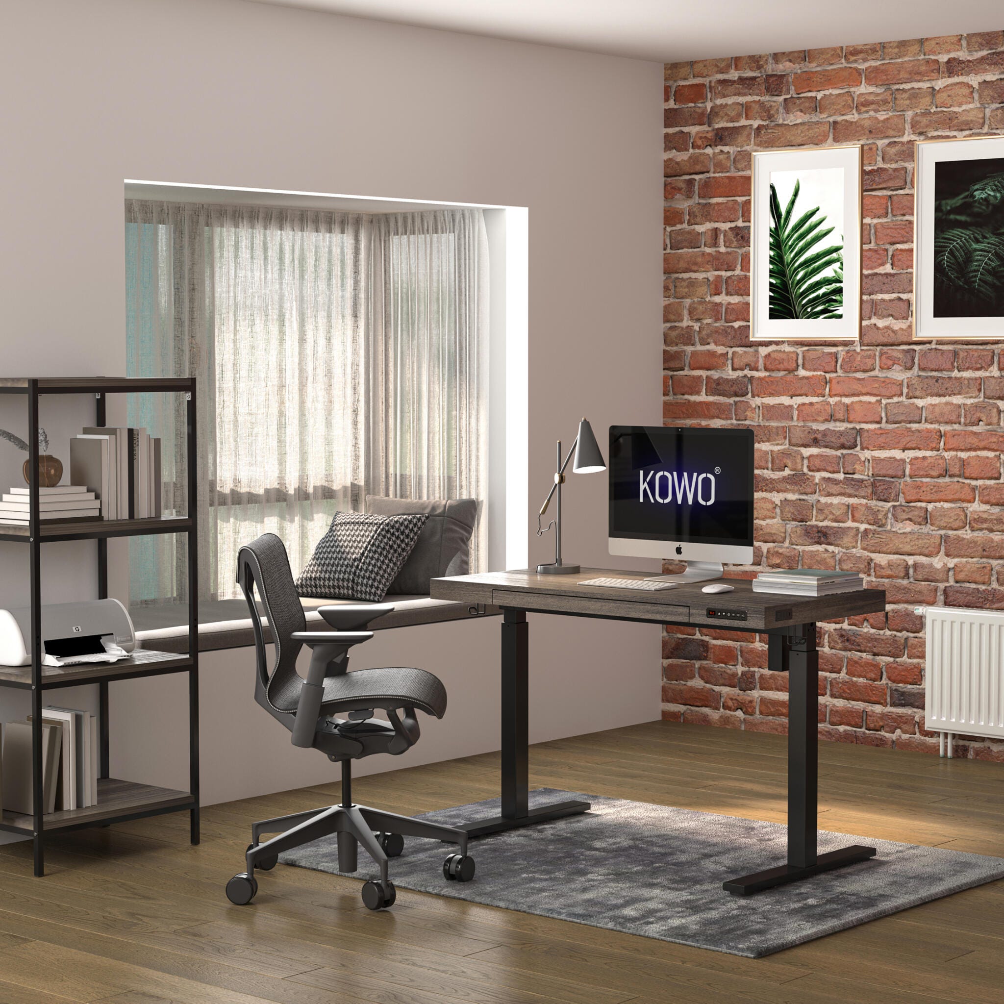 KOWO 48" Multi-Functional Adjustable Standing Desk, Gray Oak/Black, large