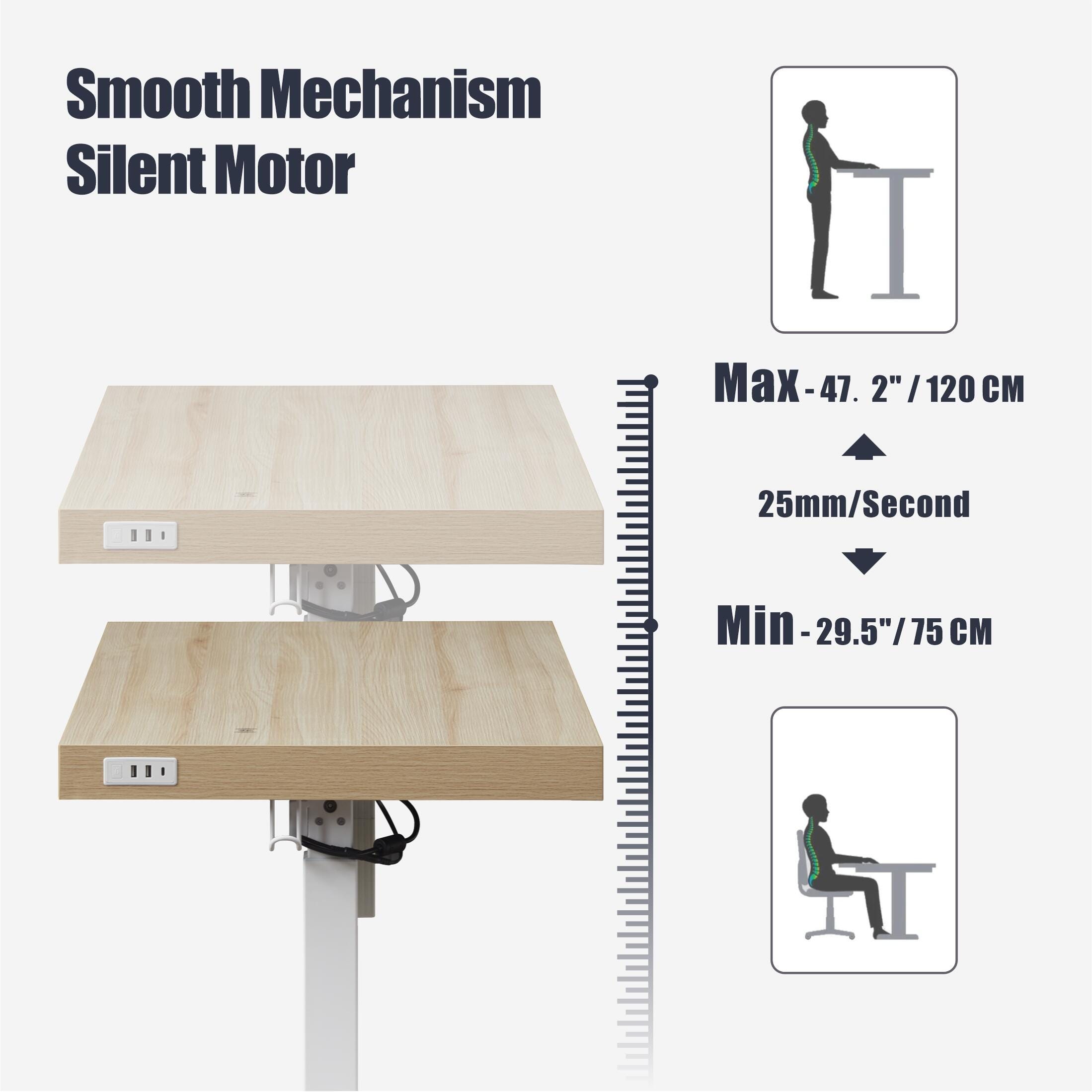 KOWO 55" Convertible Adjustable Standing Desk, Natural Oak/White, large