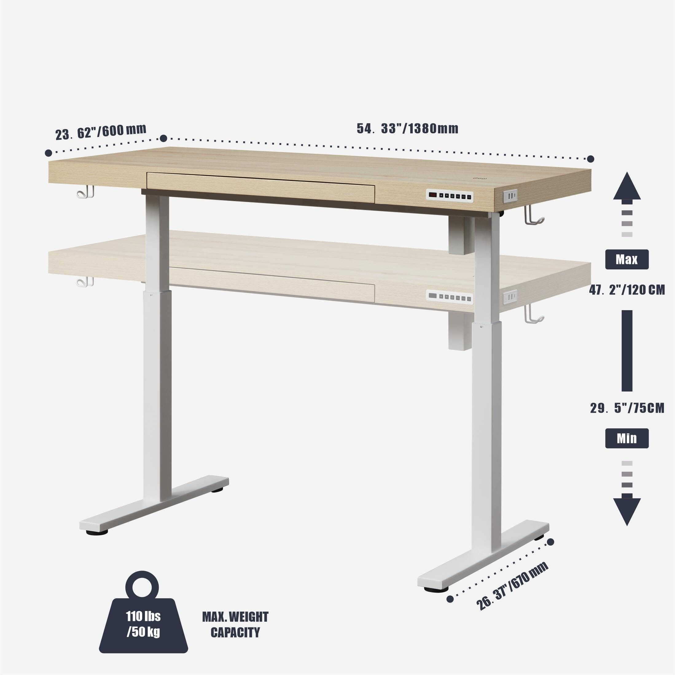 KOWO 55" Convertible Adjustable Standing Desk, Natural Oak/White, large