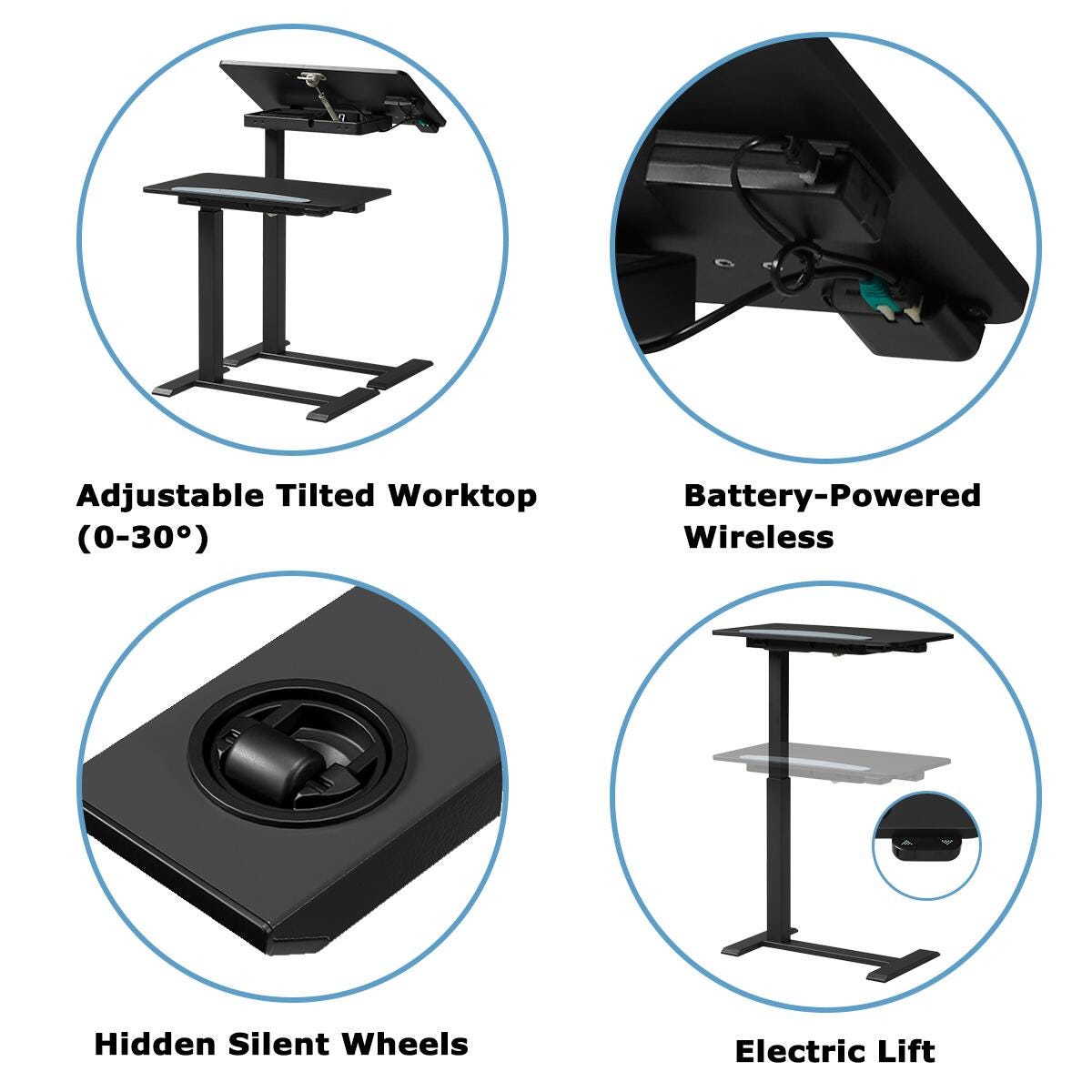 KOWO 28" Adjustable Standing Desk, Black, large