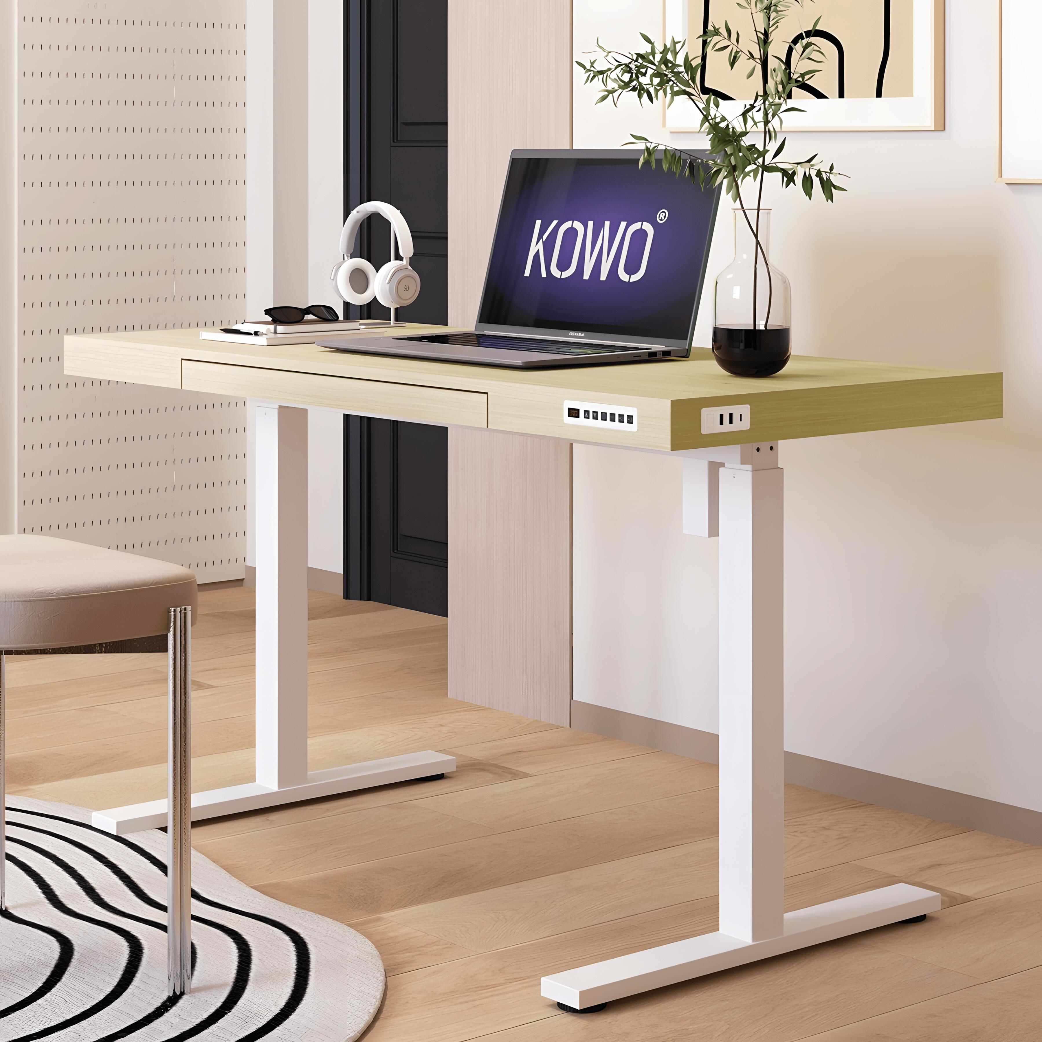 KOWO 48" Ergonomic Adjustable Standing Desk, Natural Oak/White, large