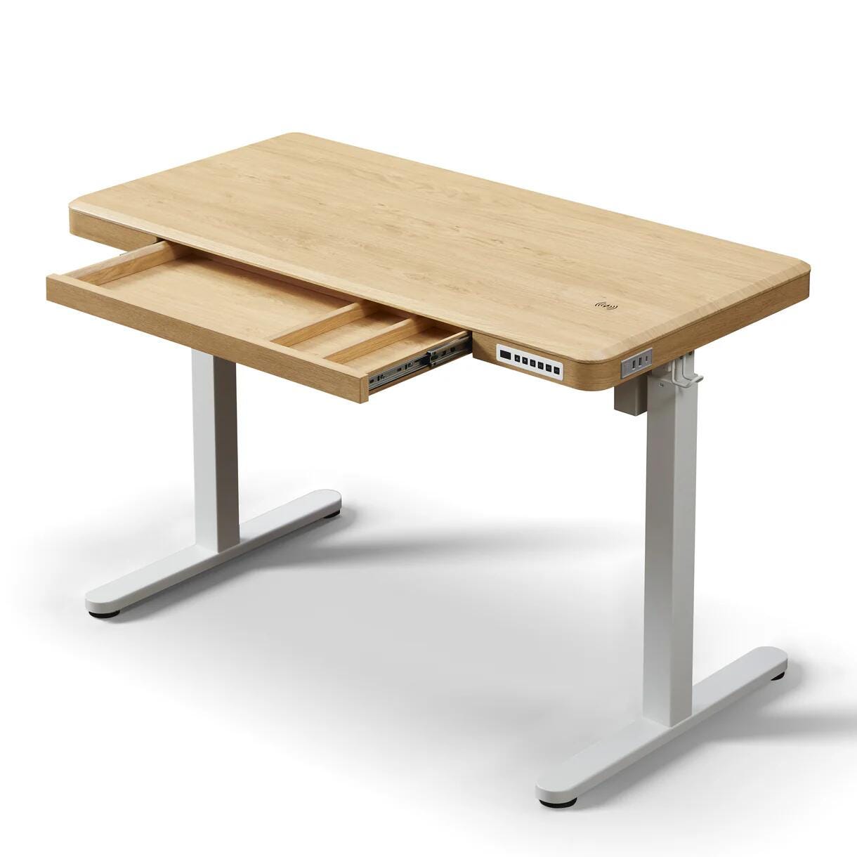 KOWO 48" Electric Adjustable Standing Desk, Natural Oak/White, large