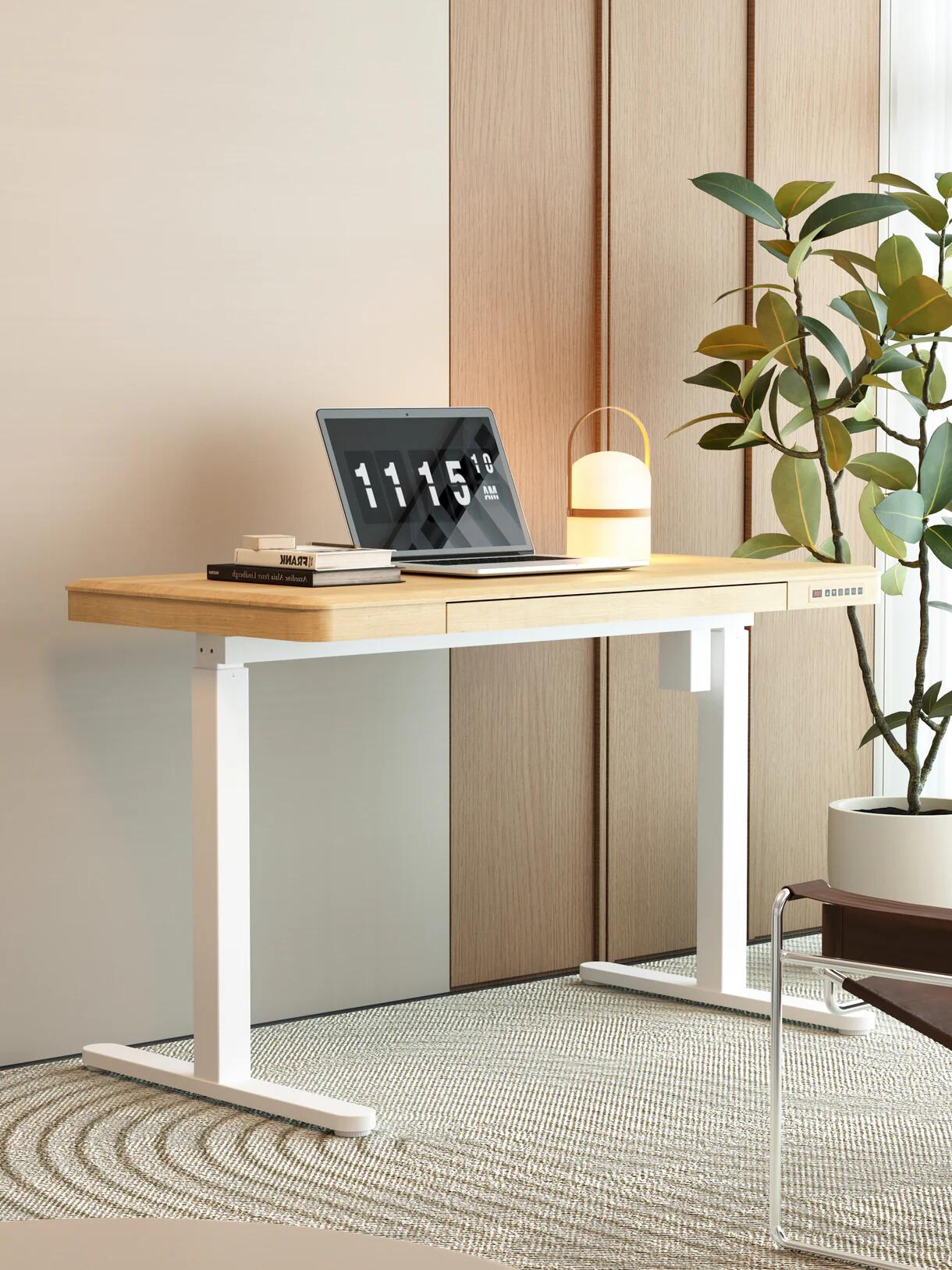 KOWO 48" Electric Adjustable Standing Desk, Natural Oak/White, large