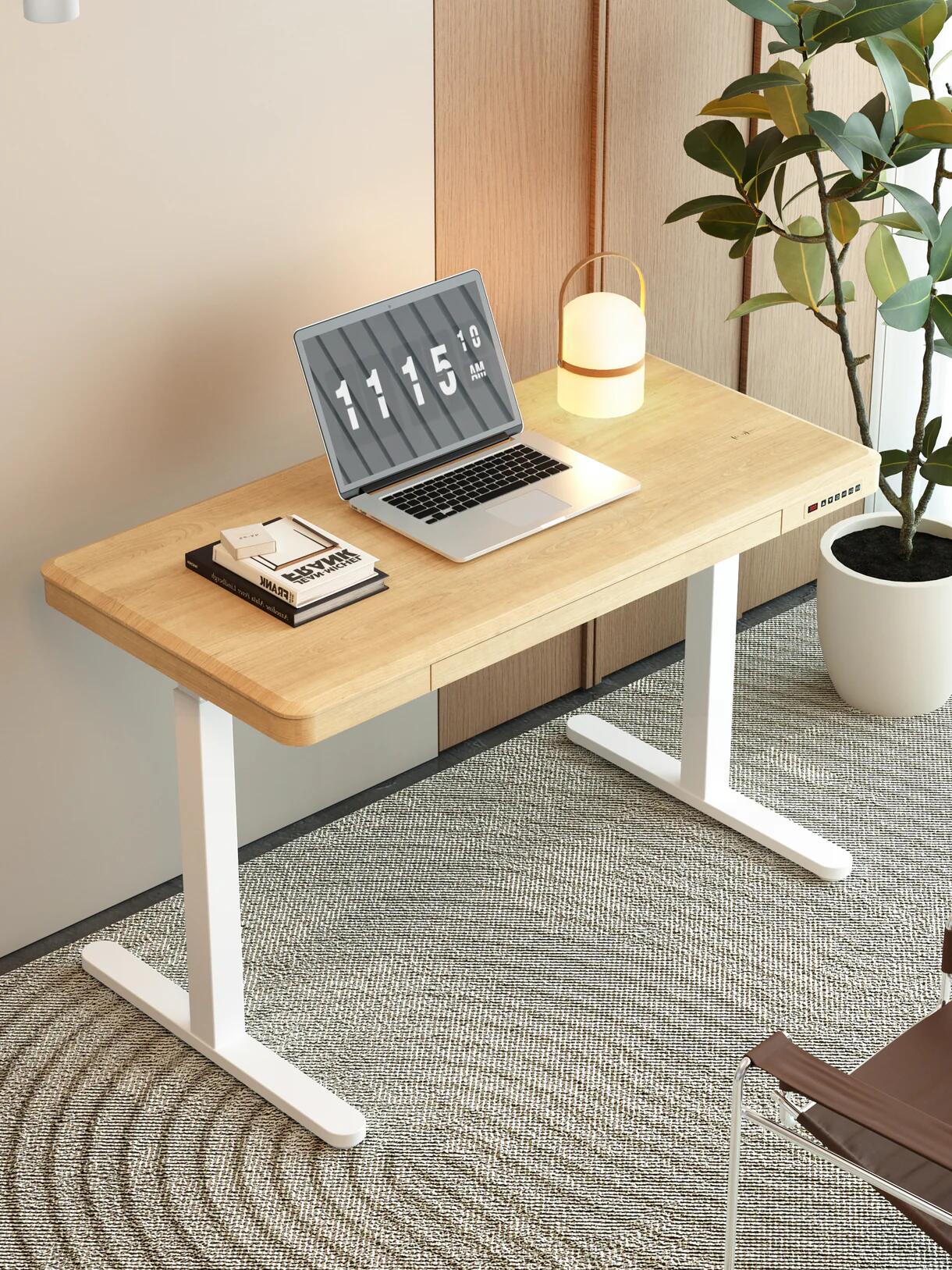 KOWO 48" Electric Adjustable Standing Desk, Natural Oak/White, large