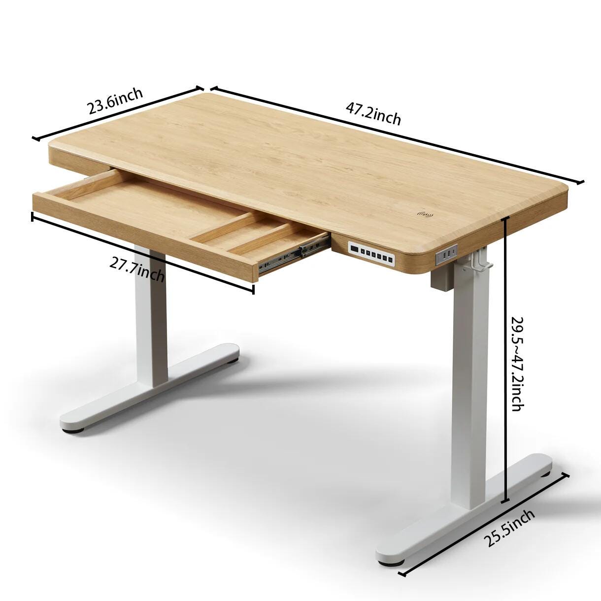 KOWO 48" Electric Adjustable Standing Desk, Natural Oak/White, large
