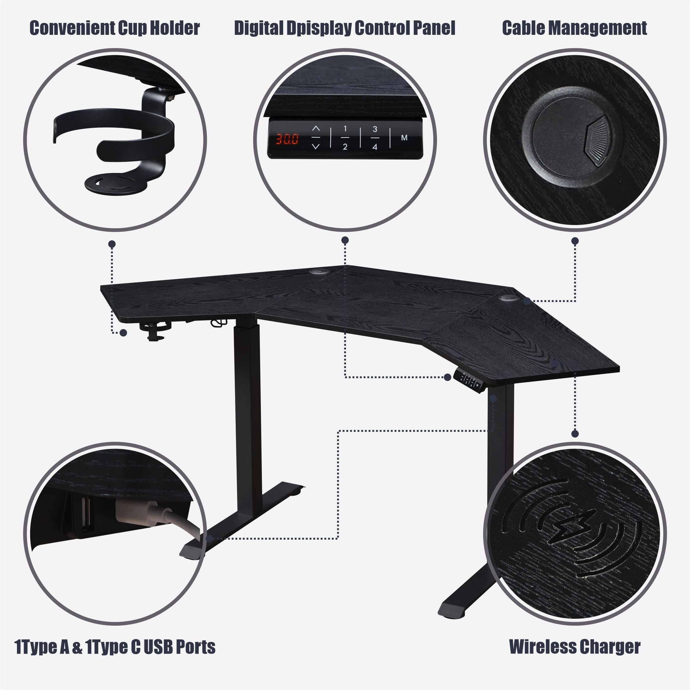 KOWO 67" Adjustable Standing Desk, Black, large