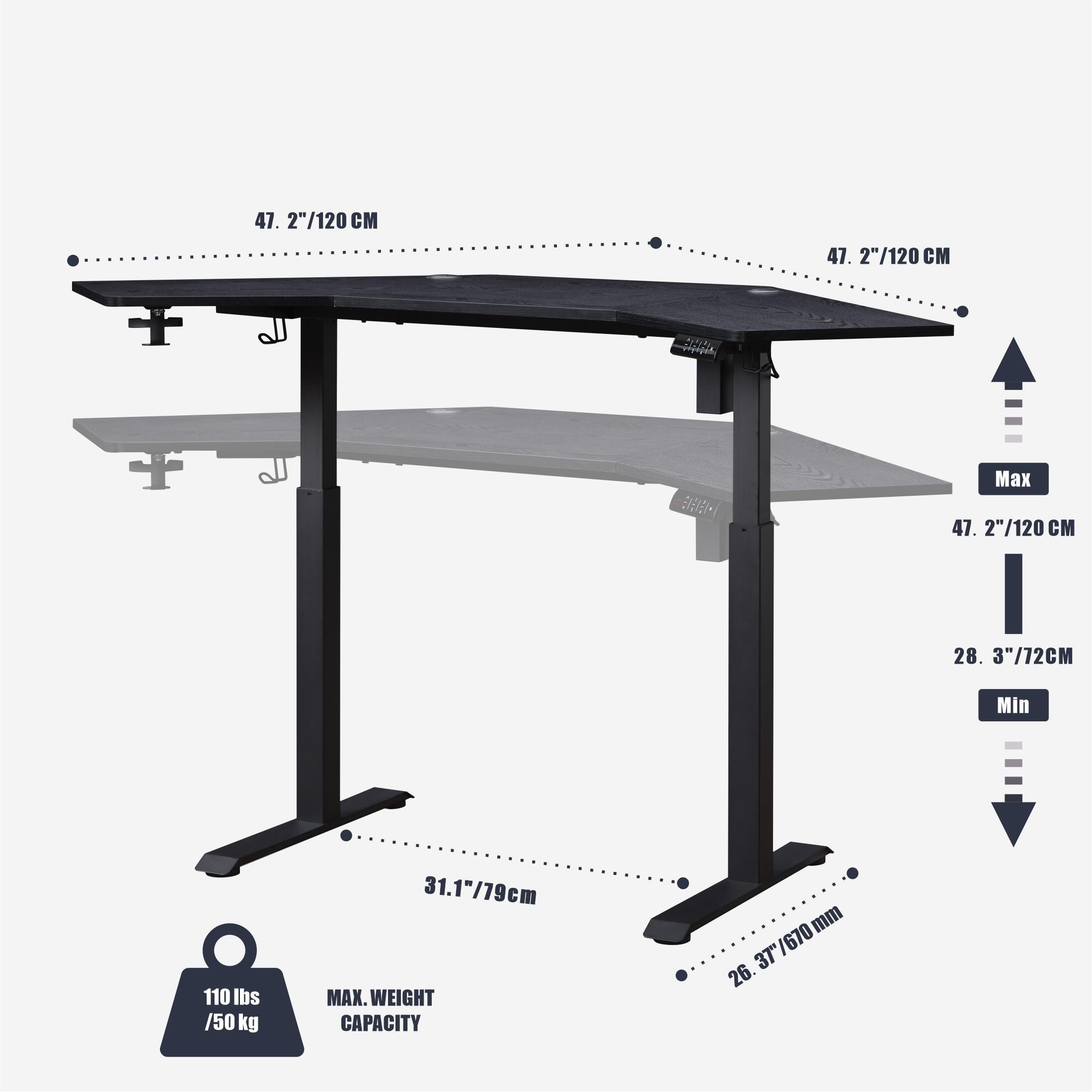 KOWO 67" Adjustable Standing Desk, Black, large