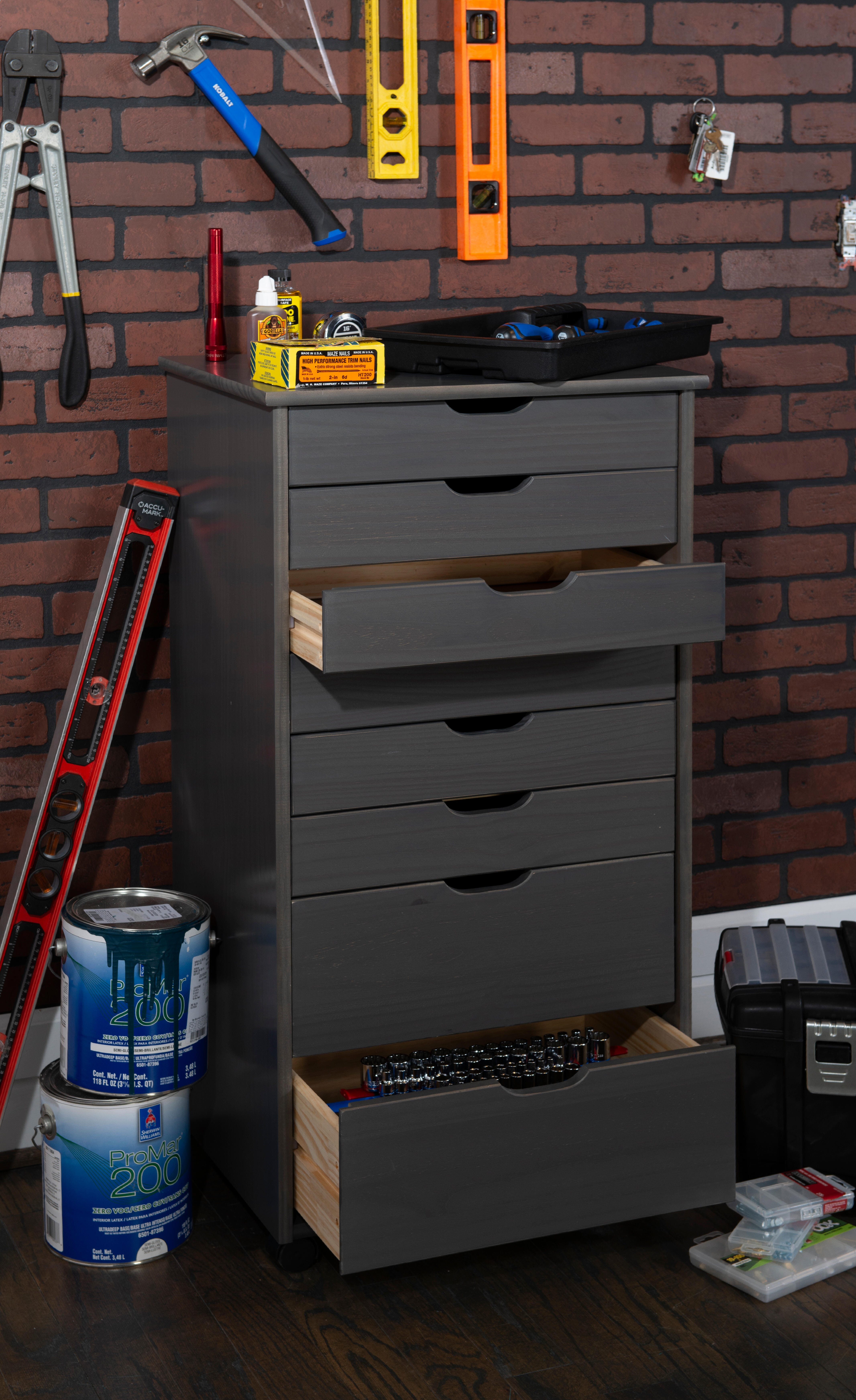 Linon Rudy 8 Drawer Storage Cabinet, Gray, large