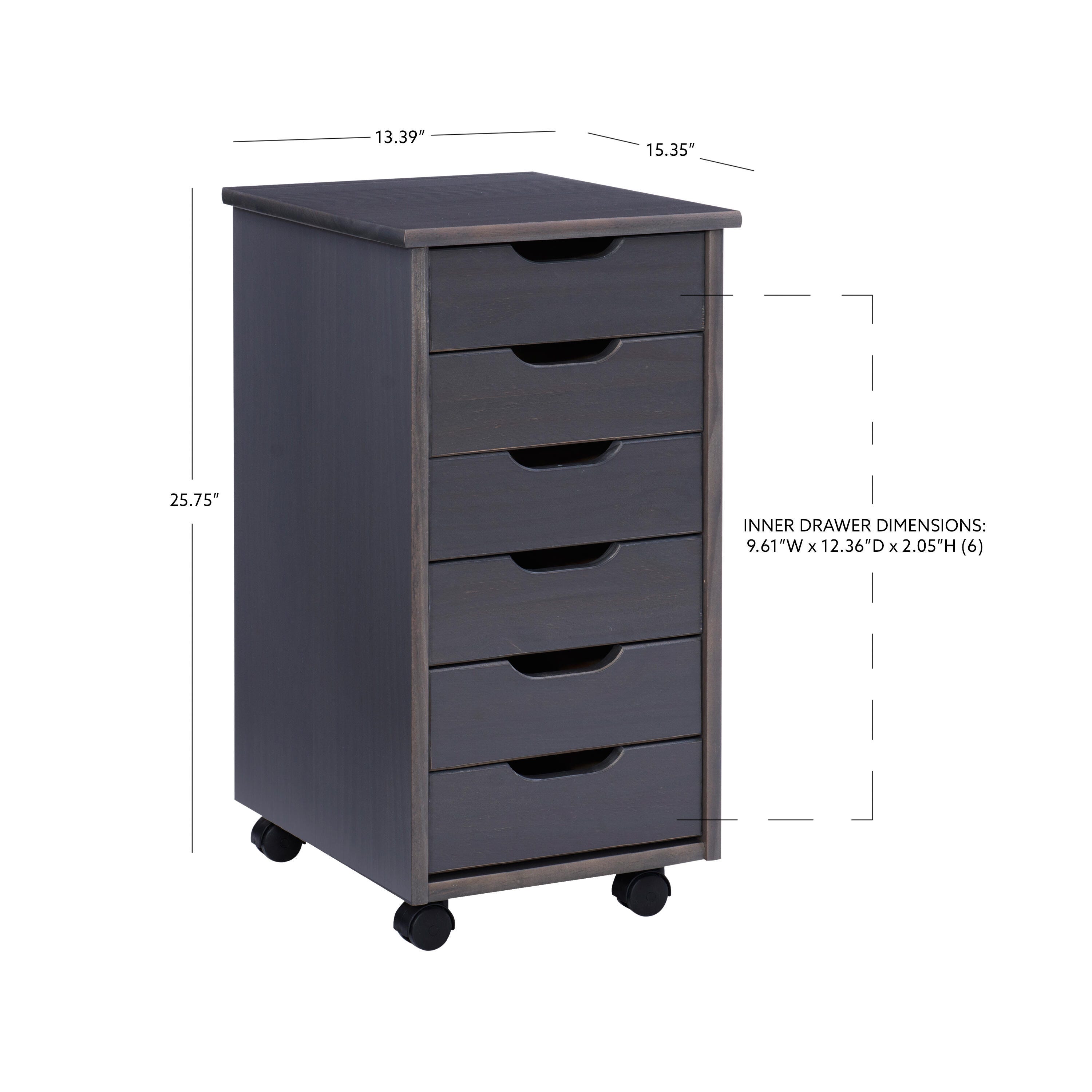 Linon Rudy Solid 6 Drawer Rolling Storage Cabinet, Gray, large