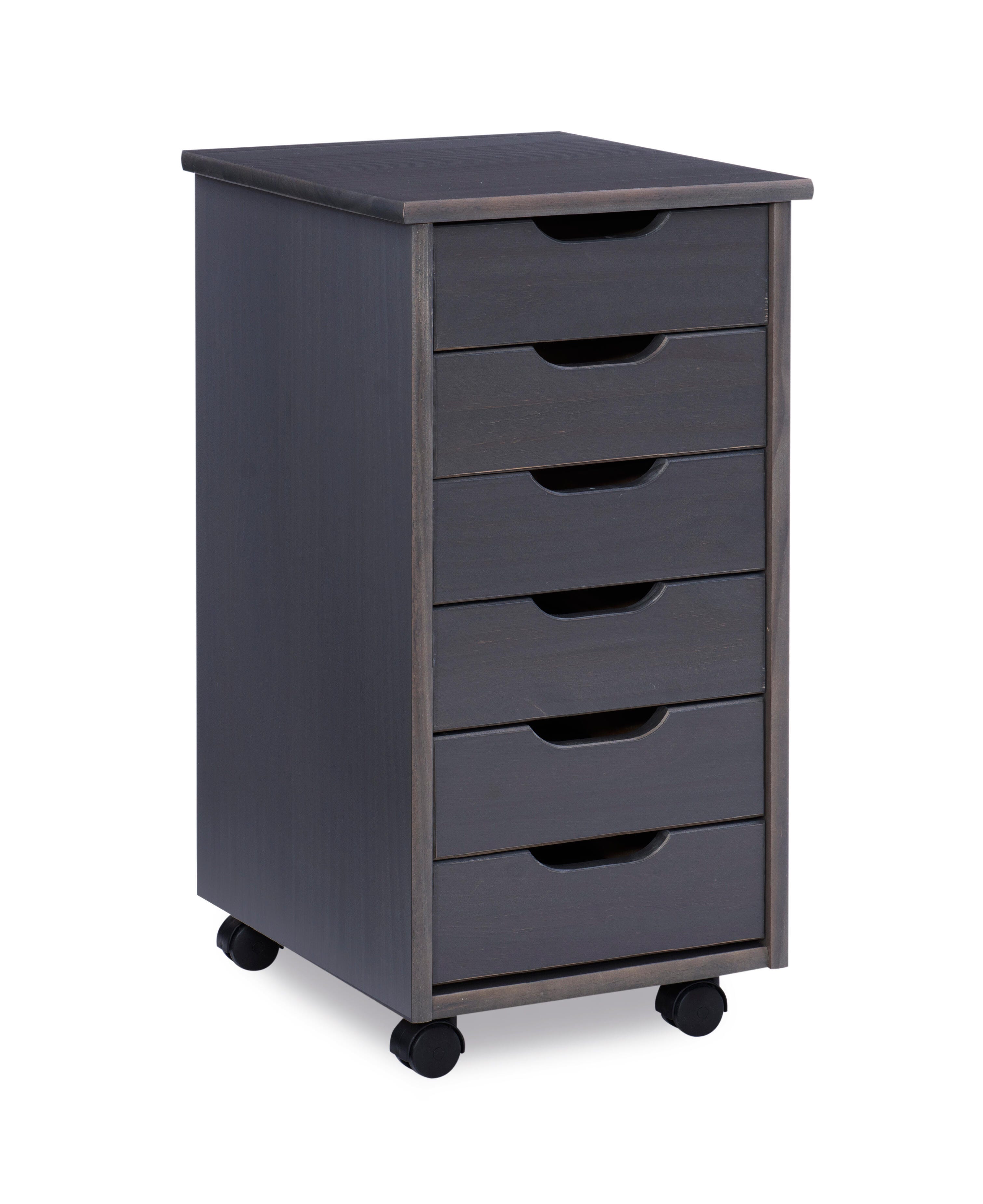 Linon Rudy Solid 6 Drawer Rolling Storage Cabinet, Gray, large