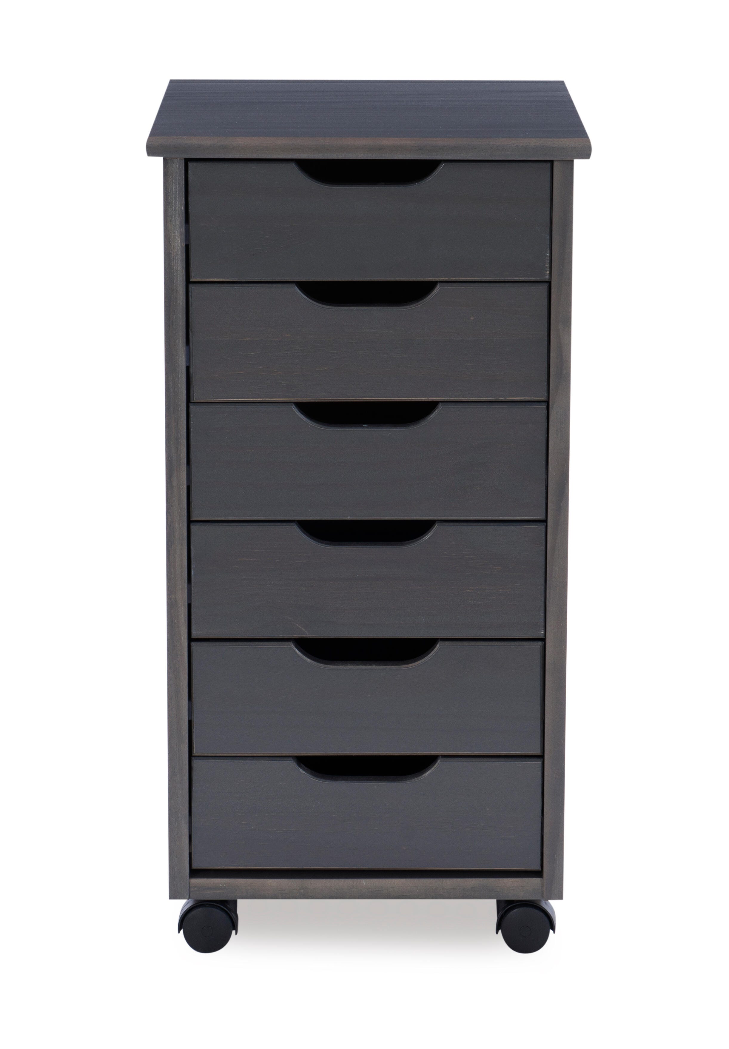 Linon Rudy Solid 6 Drawer Rolling Storage Cabinet, Gray, large