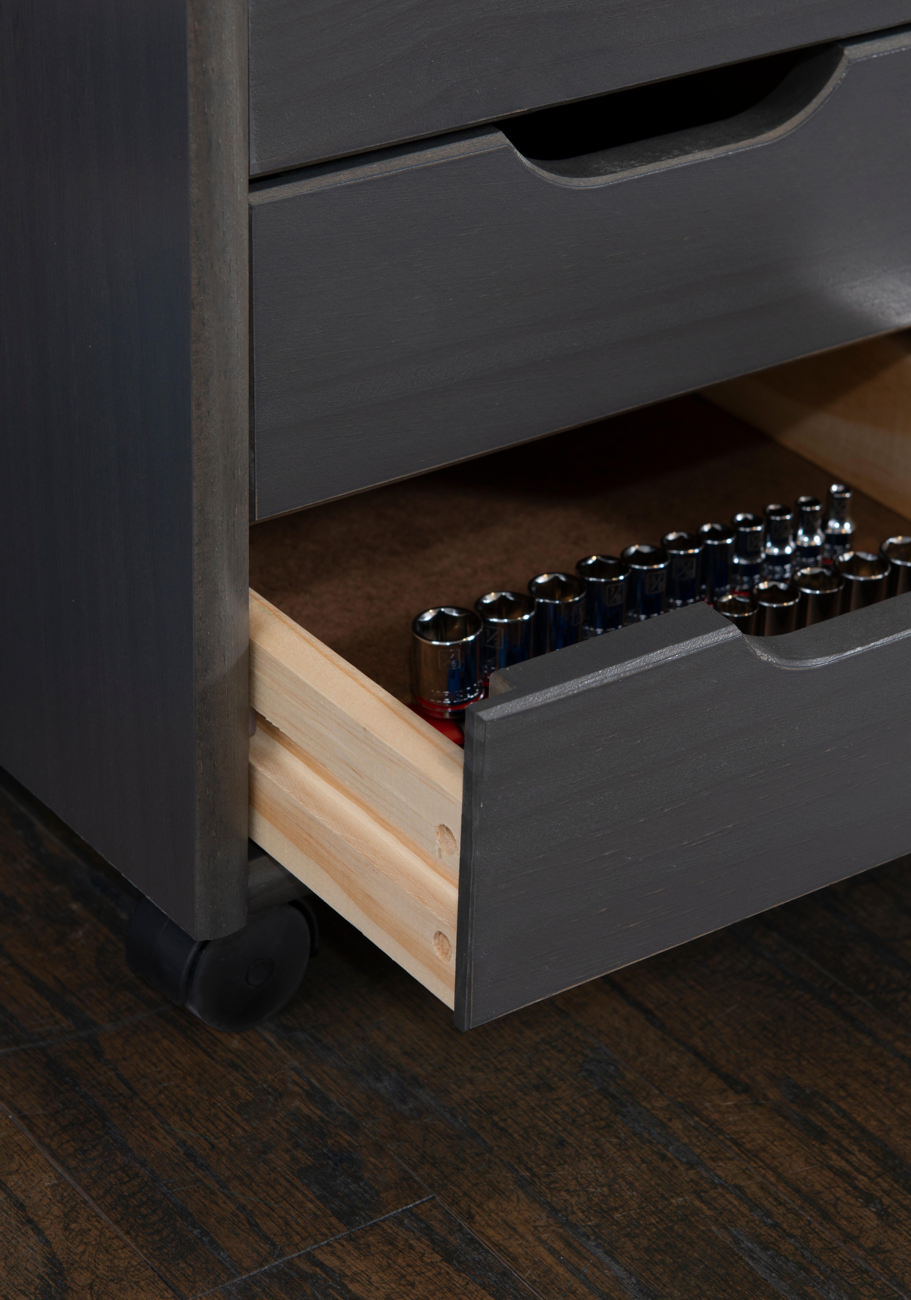 Linon Rudy Solid 6 Drawer Rolling Storage Cabinet, Gray, large