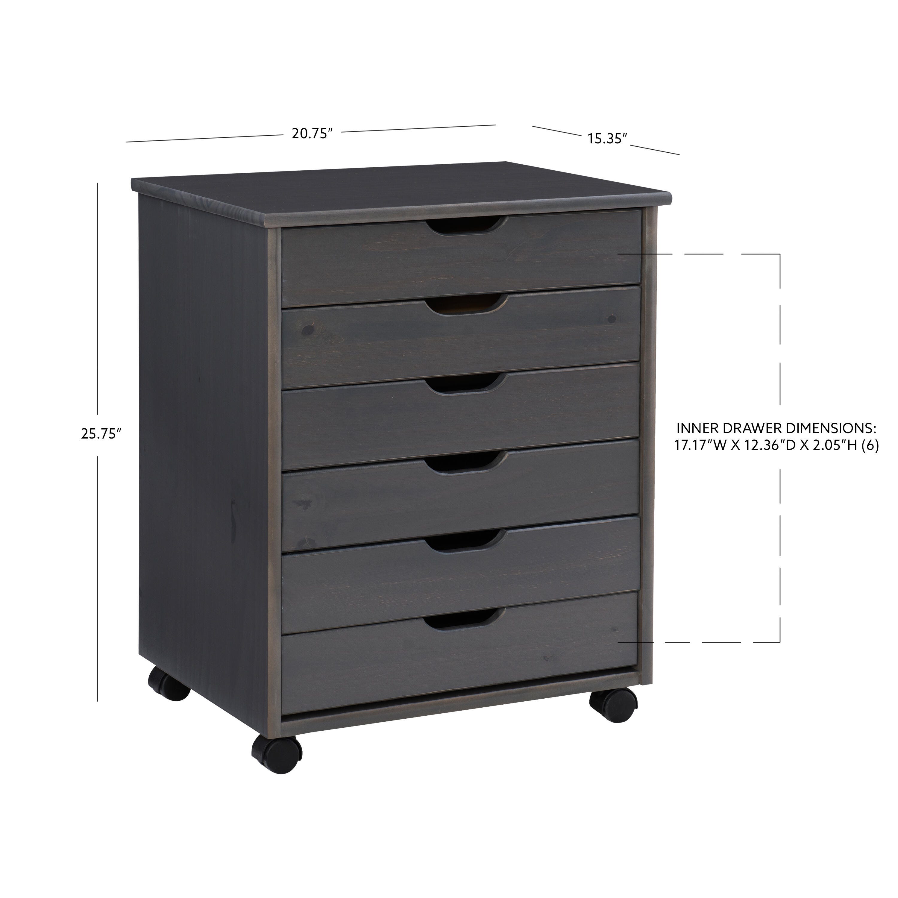 Linon Rudy 6 Drawer Storage Cabinet, Gray, large
