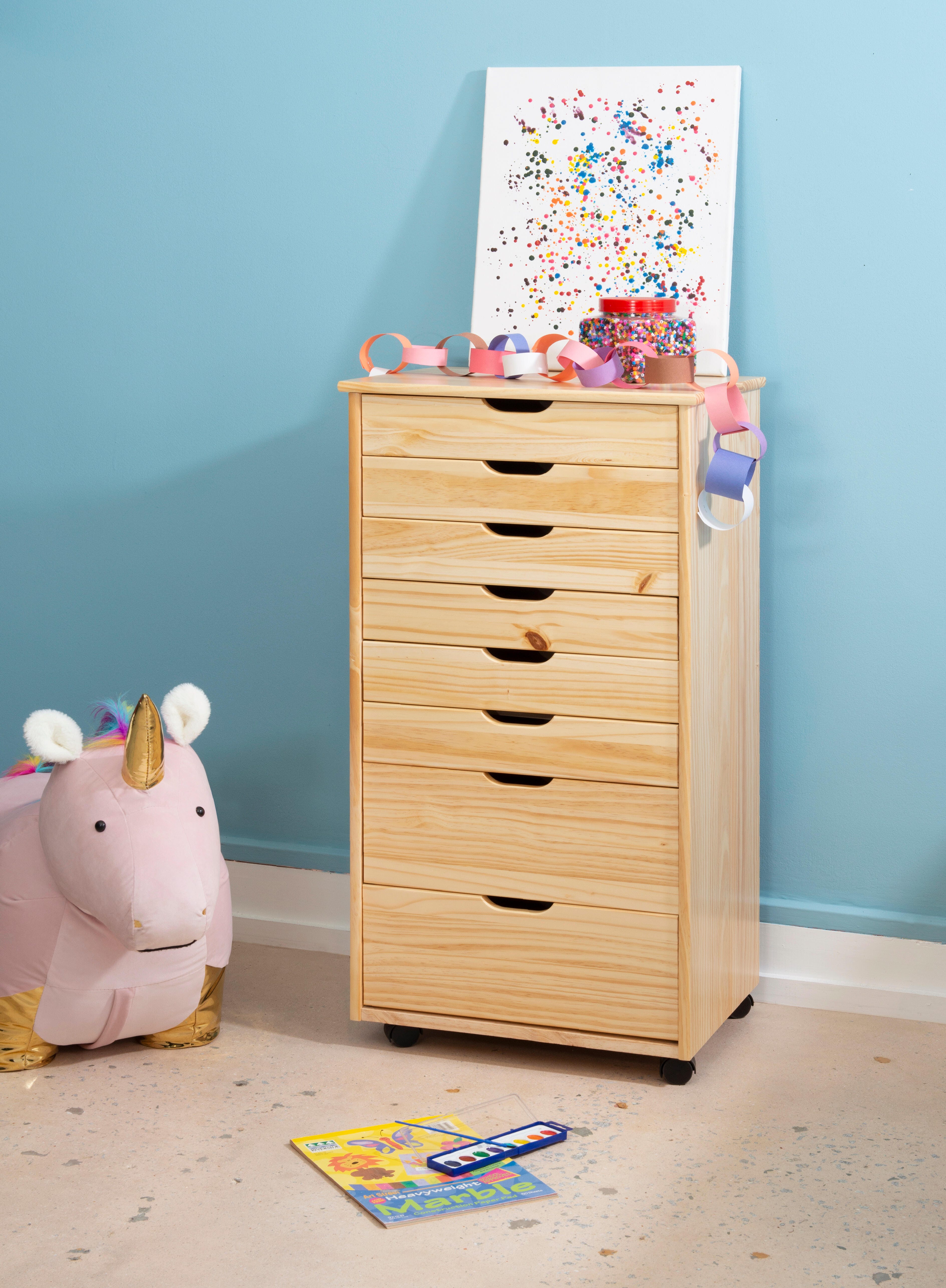 Linon Rudy 8 Drawer Storage Cabinet, Natural, rollover
