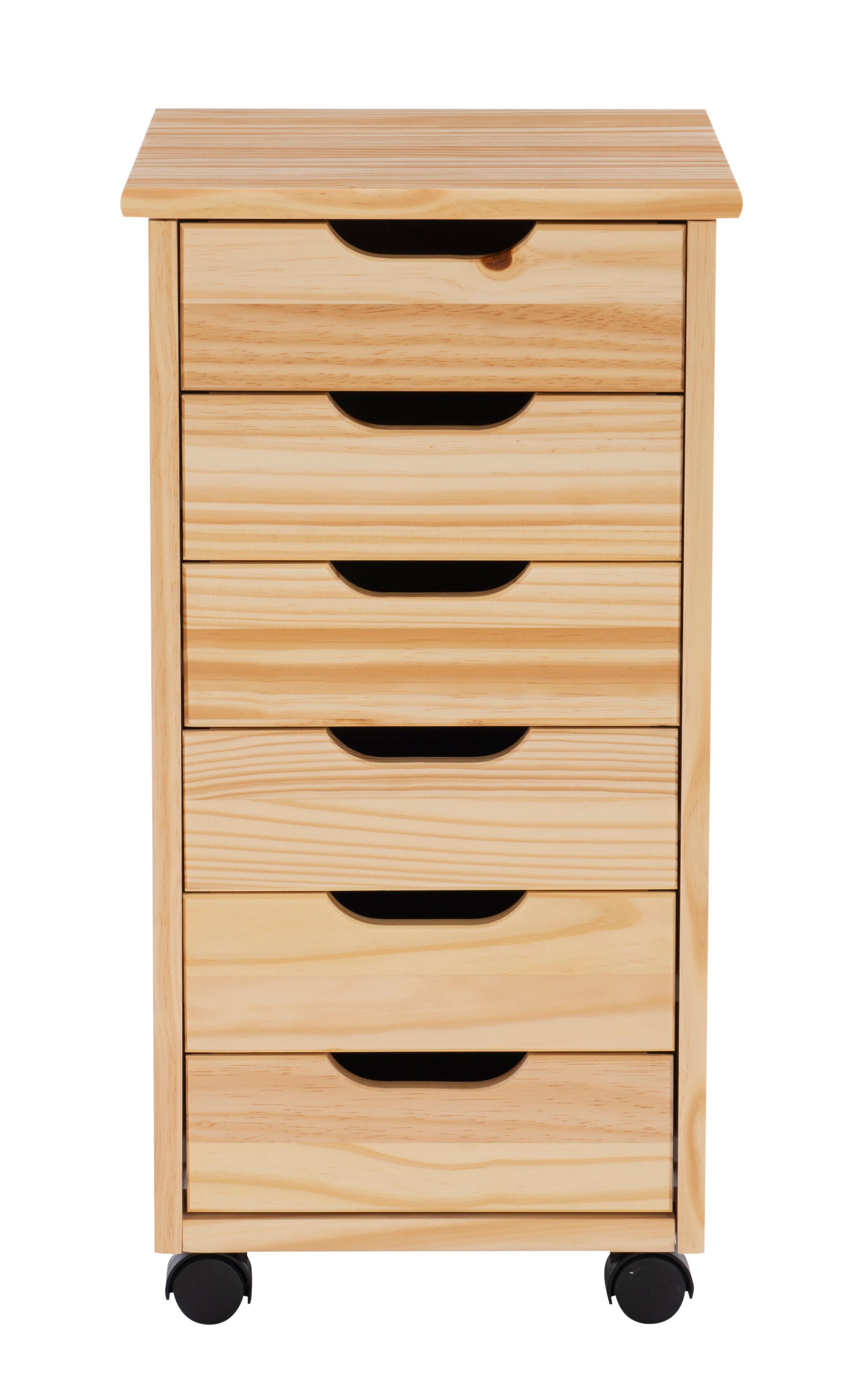 Linon Rudy Solid 6 Drawer Rolling Storage Cabinet, Natural, large