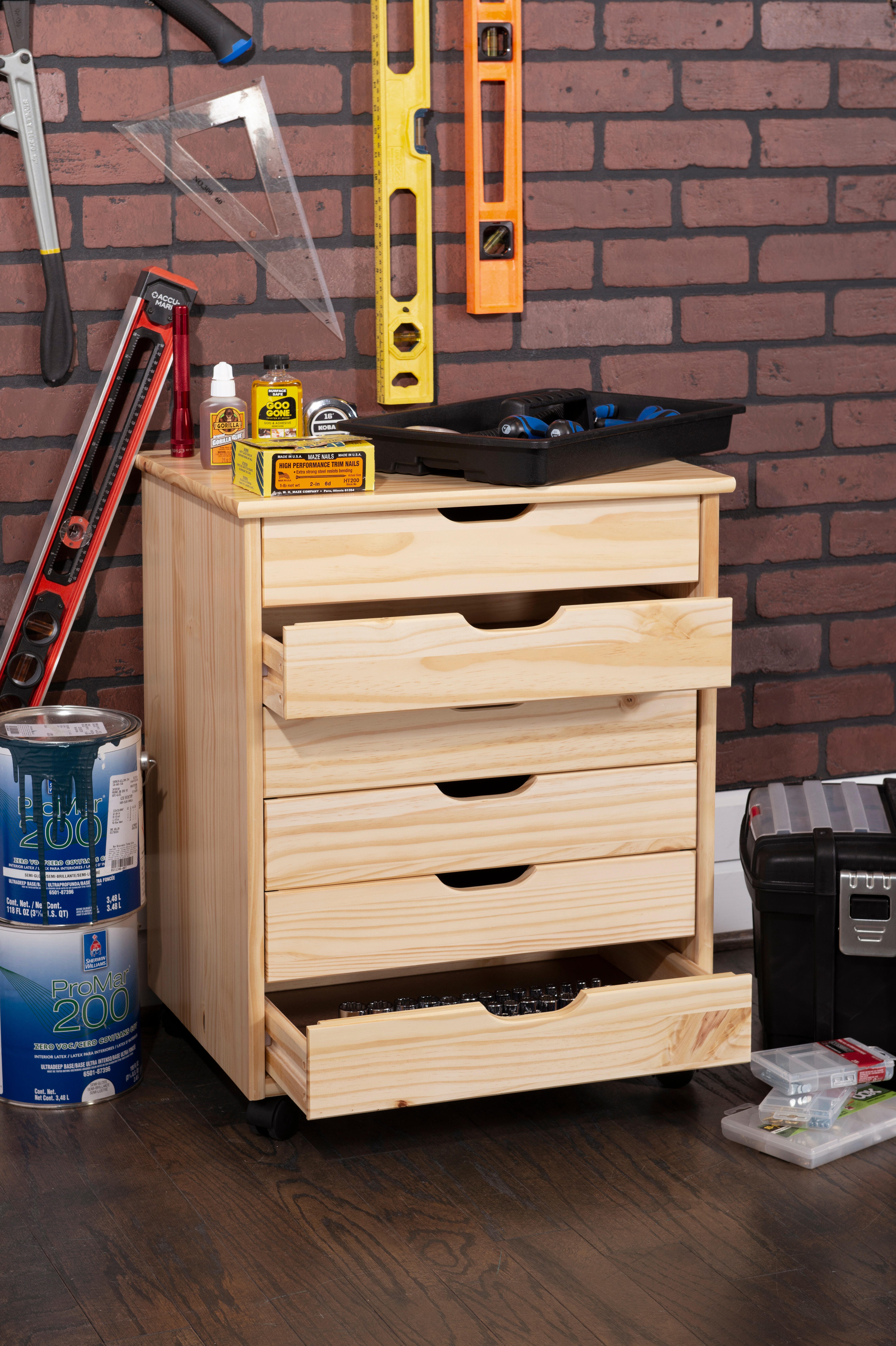 Linon Rudy 6 Drawer Storage Cabinet, Natural, large