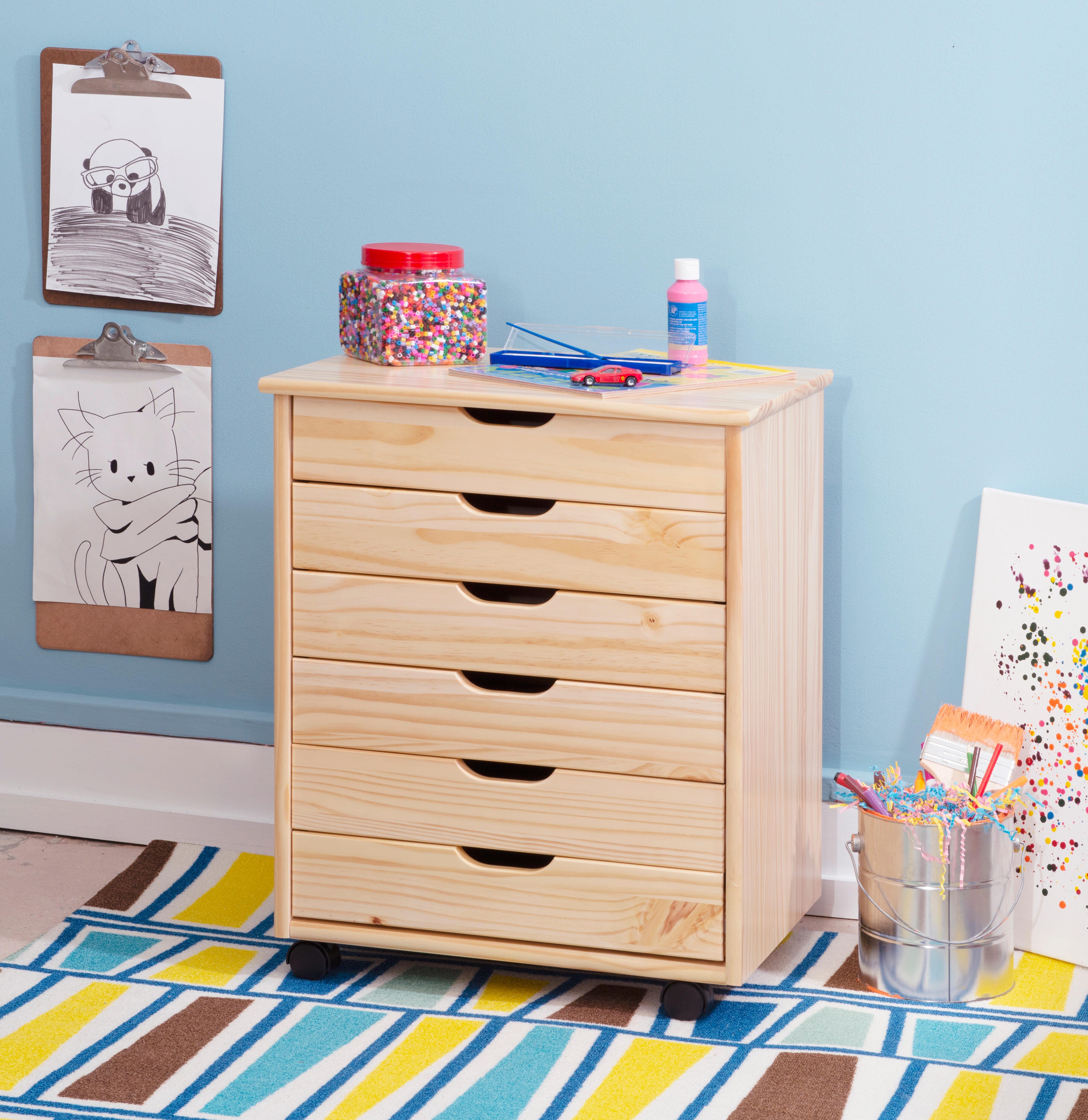 Linon Rudy 6 Drawer Storage Cabinet, Natural, large