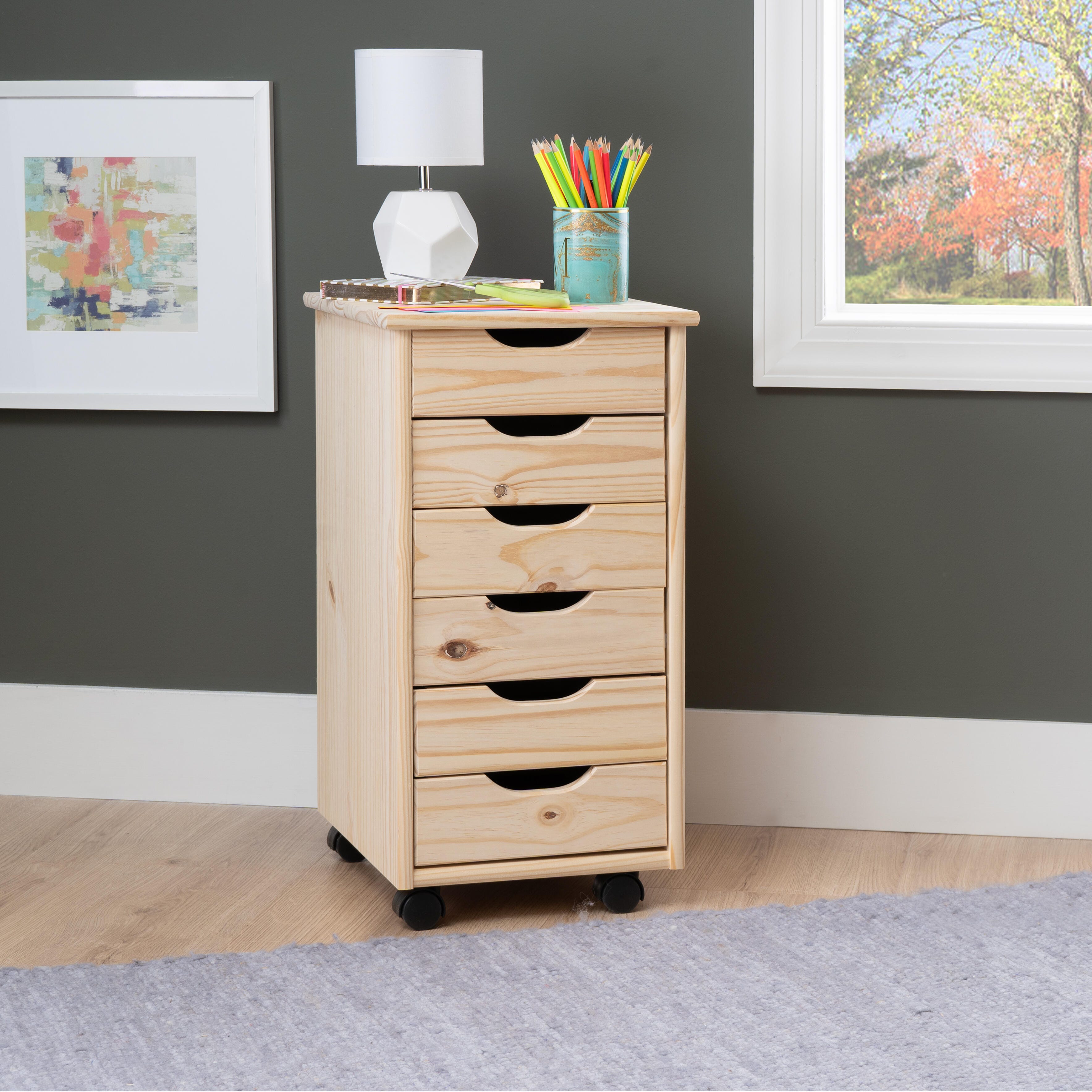 Linon Rudy 6 Drawer Storage Rolling Cabinet, , rollover