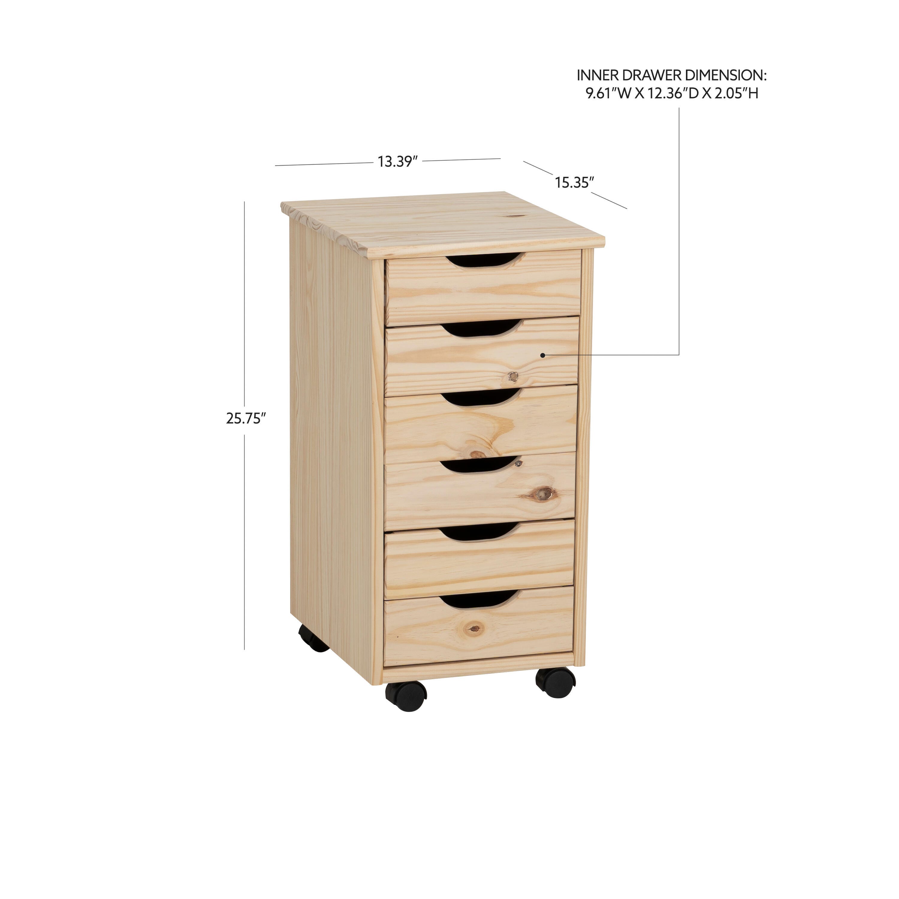 Linon Rudy 6 Drawer Storage Rolling Cabinet, , large