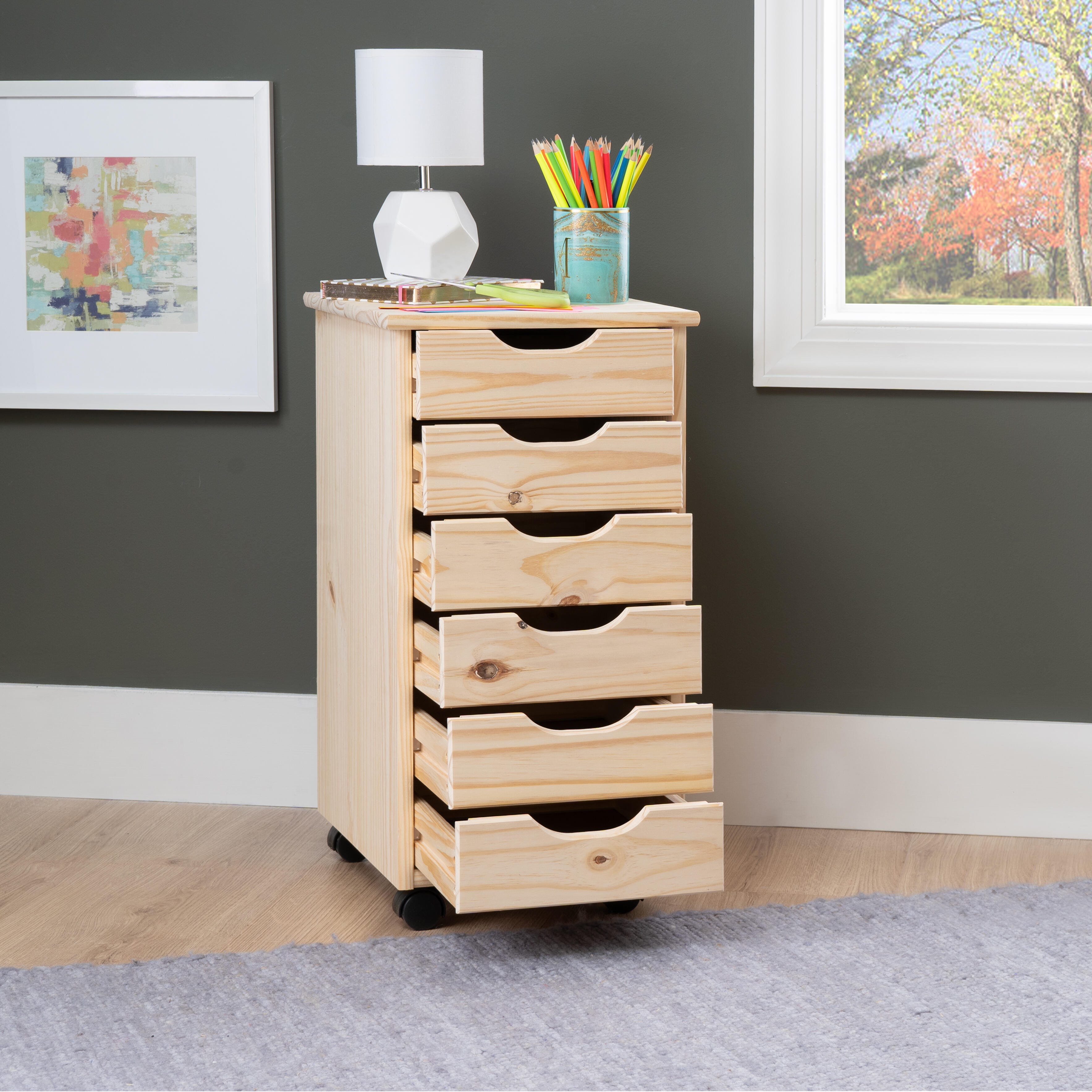 Linon Rudy 6 Drawer Storage Rolling Cabinet, , large